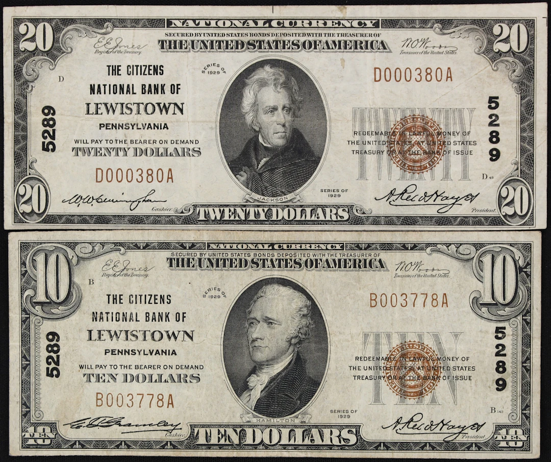 Lot of (2) Lewistown, Pennsylvania. $10 & $20 1929 Ty. 1. Fr. 1801-1