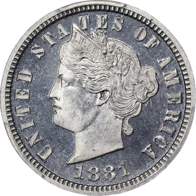 1881 Pattern Liberty Head Nickel. Judd-1673, Pollock-1874. Rarity-7-.