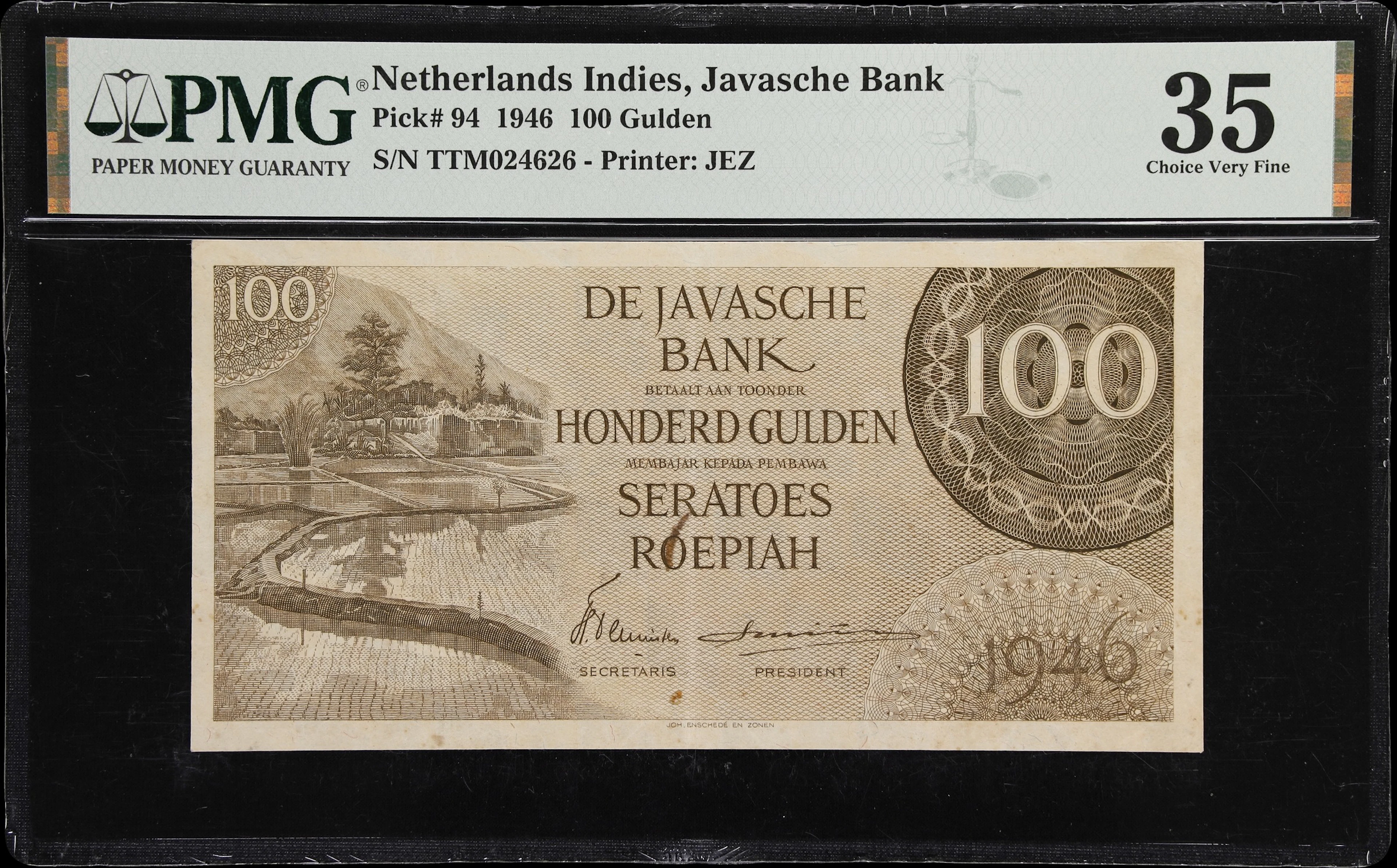 NETHERLANDS INDIES. Javasche Bank. 100 Gulden, 1946. P-94. PMG Choice
