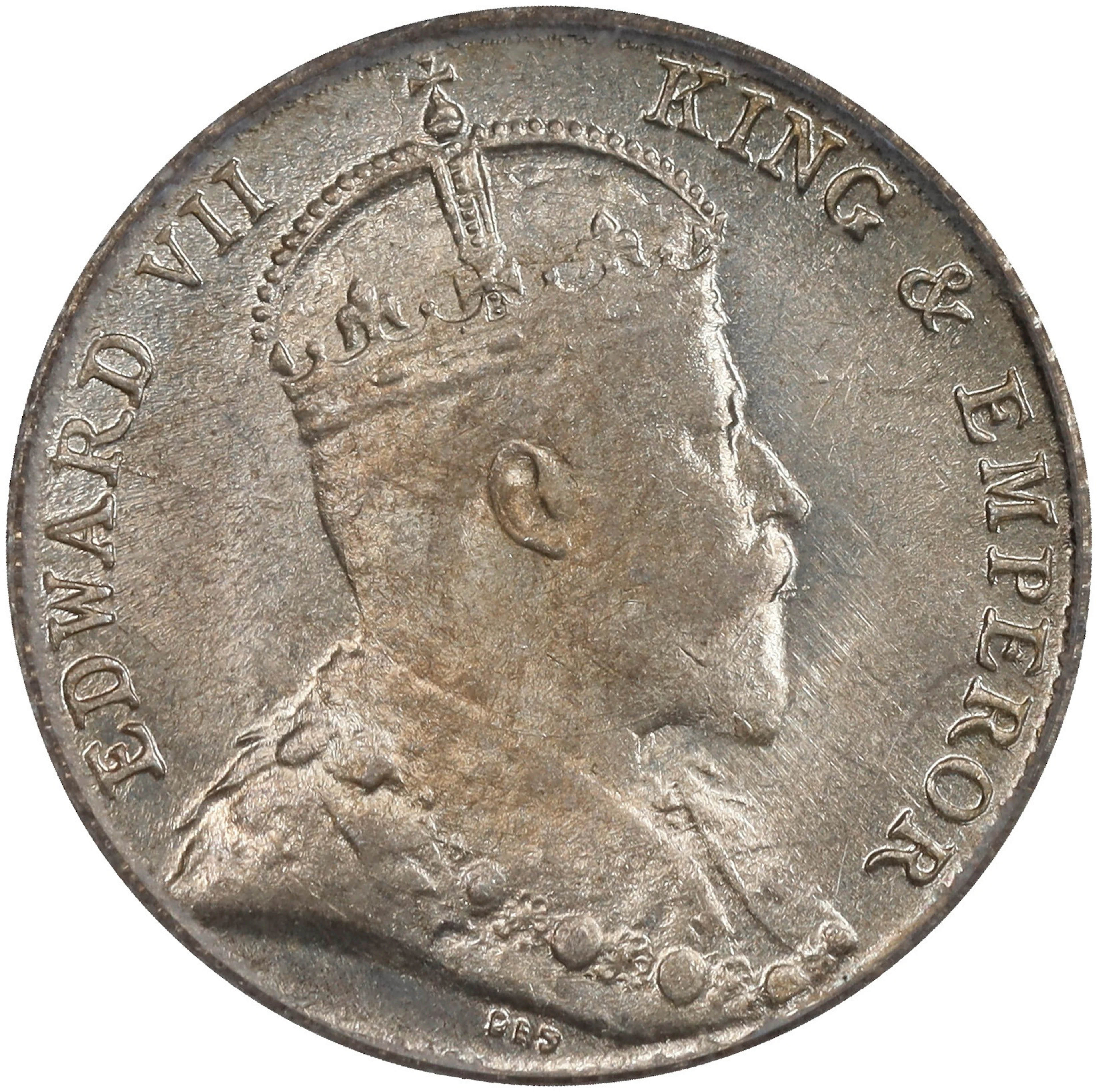 STRAITS SETTLEMENTS. 5 Cents, 1910-B. Bombay Mint. Edward VII. PCGS MS-64.