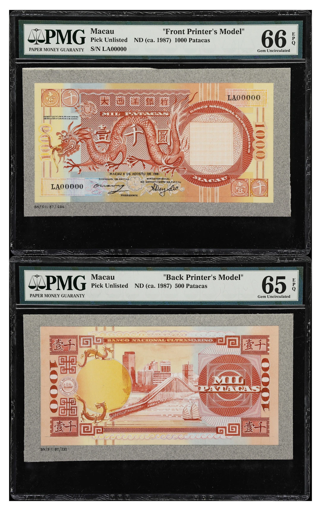 MACAU (SAR). Lot of (2). Banco Nacional Ultramarino. 1000 Patacas