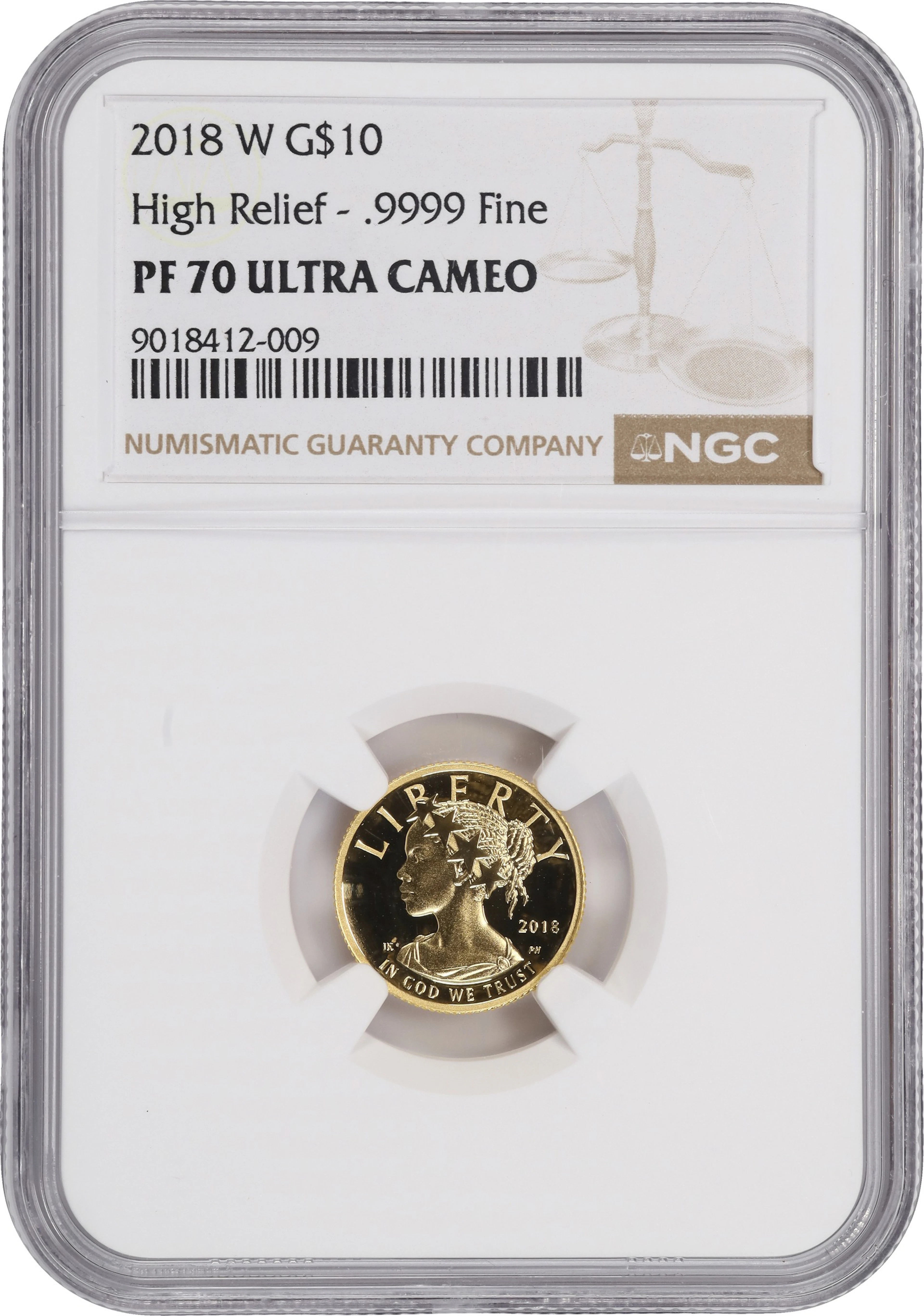 (0.1 oz, 3.11 g AGW). 2018-W American Liberty Gold $10. High Relief.