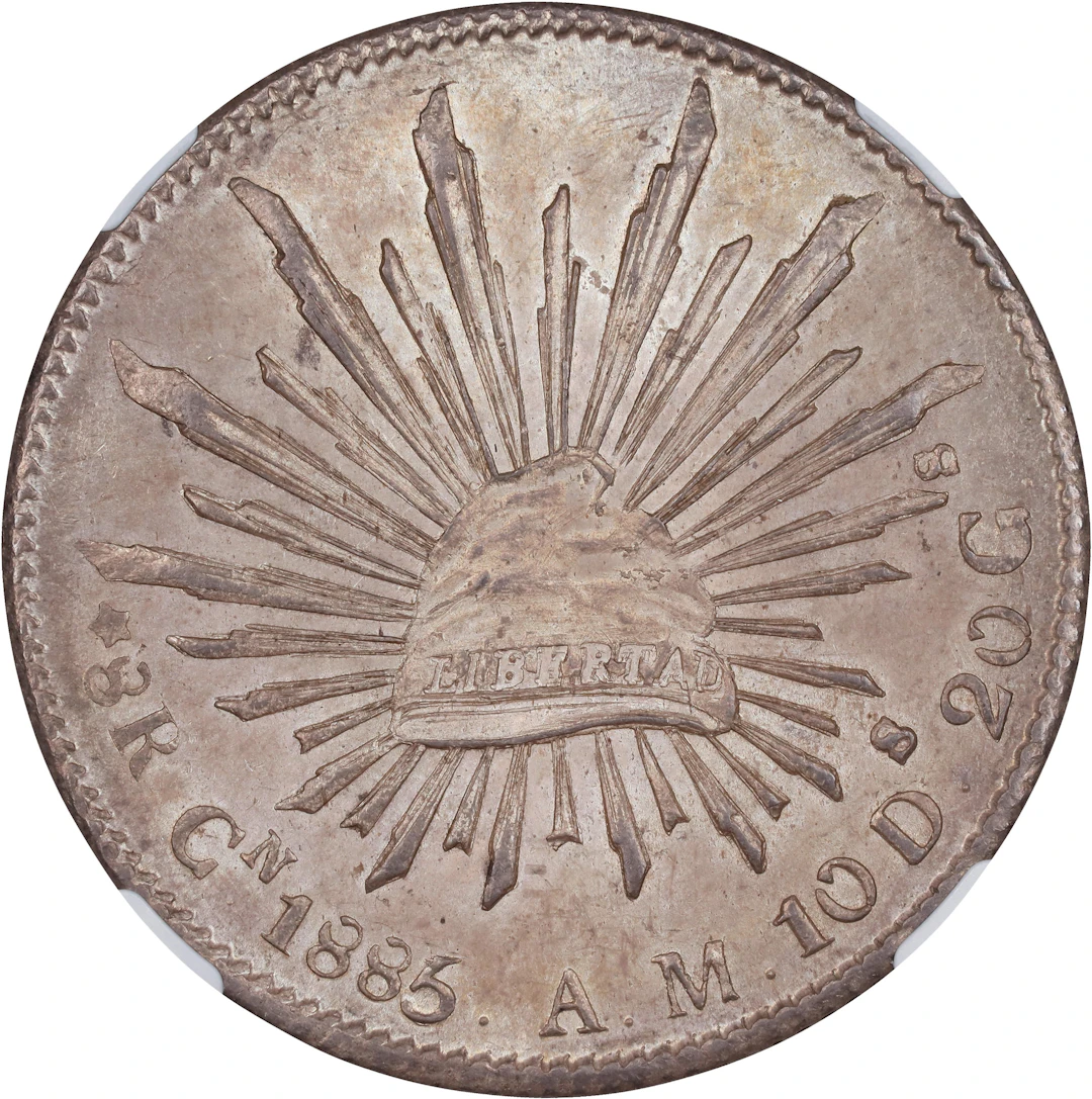 MEXICO. 8 Reales, 1885-Cn AM. Culiacan Mint. NGC MS-64.