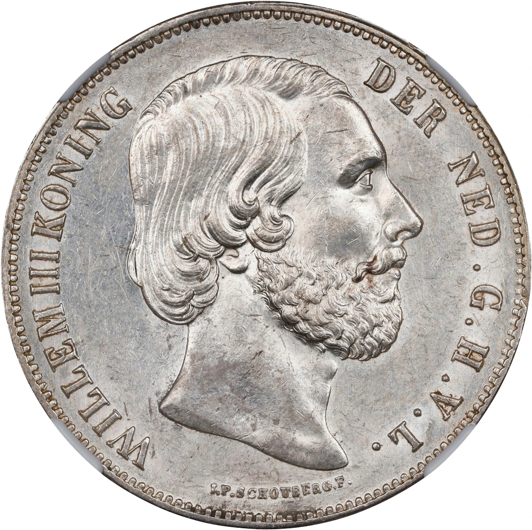 NETHERLANDS. 2-1/2 Gulden, 1859. Utrecht Mint. William III. NGC AU-58.