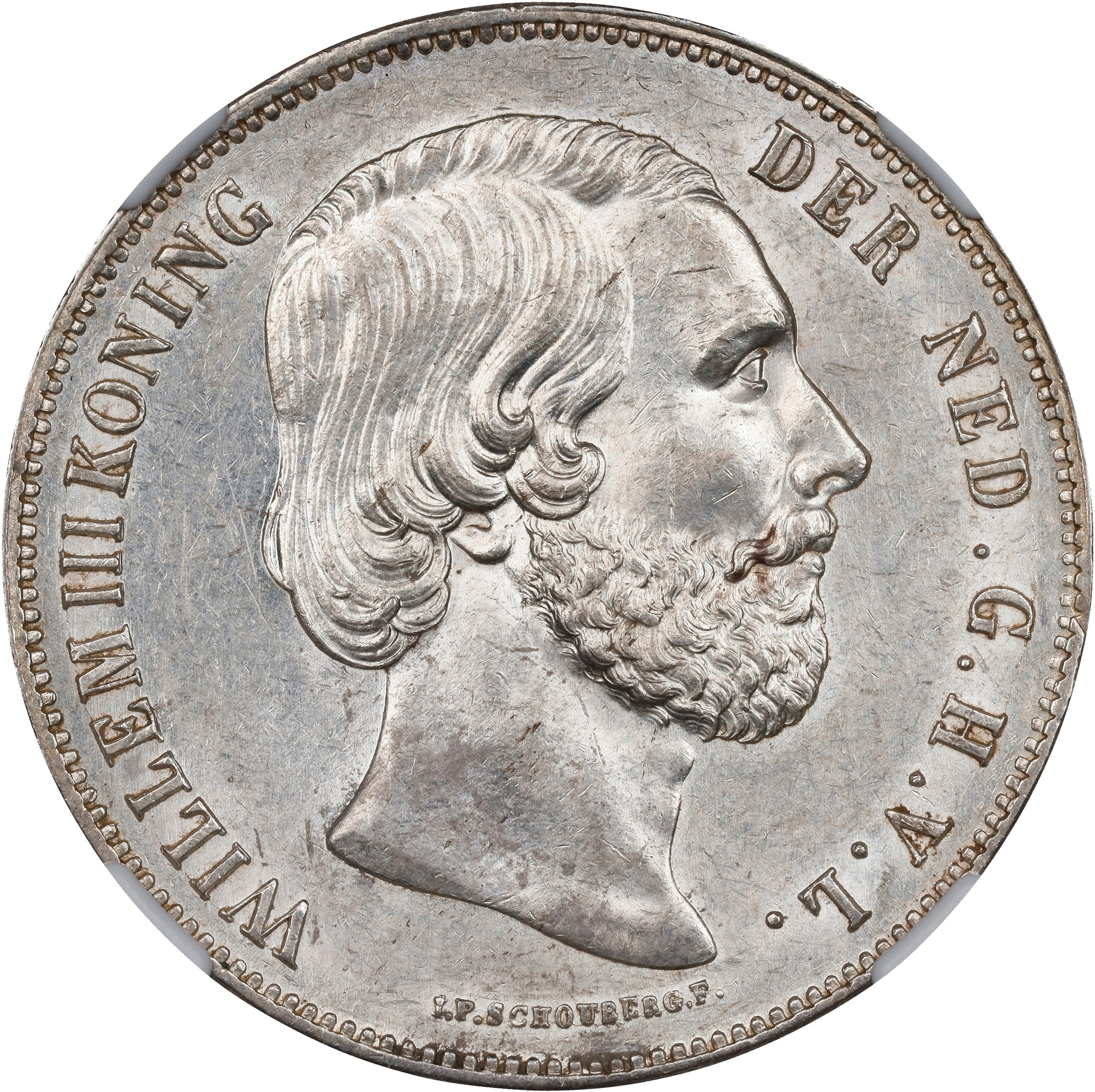 NETHERLANDS. 2-1/2 Gulden, 1859. Utrecht Mint. William III. NGC AU-58.