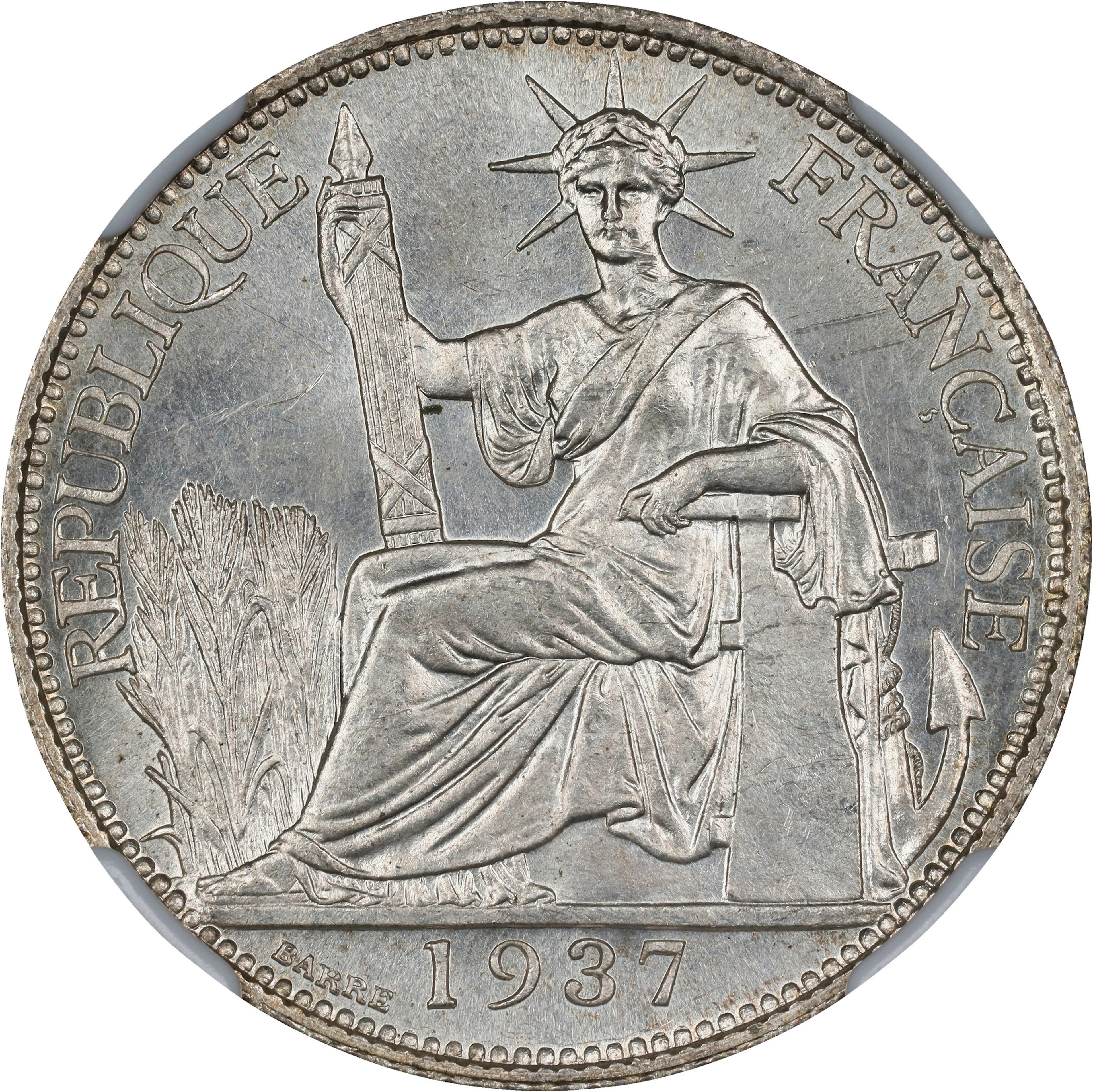 FRENCH INDO-CHINA. 20 Centimes, 1937. Paris Mint. NGC MS-64.