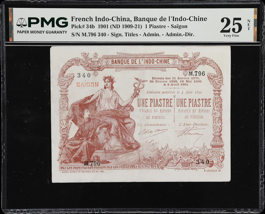 FRENCH INDO-CHINA. Banque de l'Indochine. 1 Piastre, 3.4.1901. P-34b.