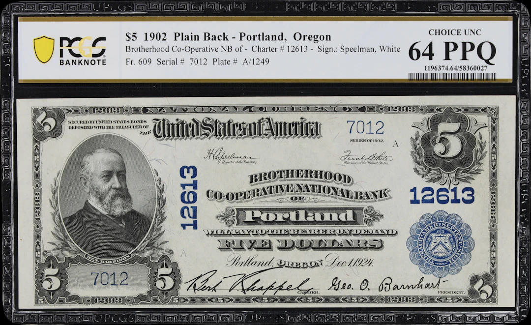Portland, Oregon. $5 1902 Plain Back. Fr. 609. Brotherhood Co-operative