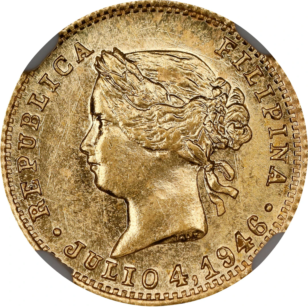 PHILIPPINES. Independence Two Dollar Gold Token, 1946. NGC MS-64.