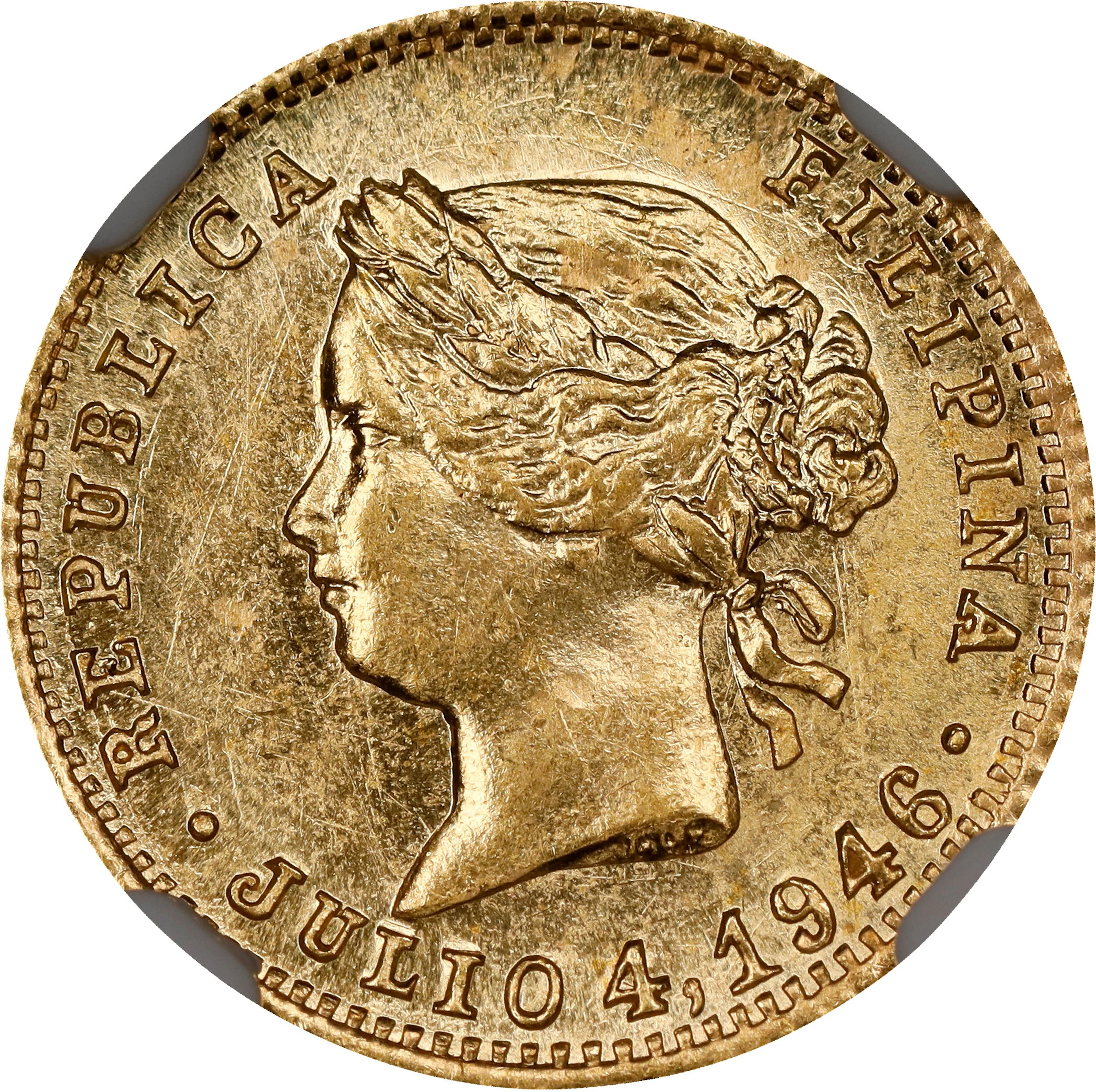 PHILIPPINES. Independence Two Dollar Gold Token, 1946. NGC MS-64.