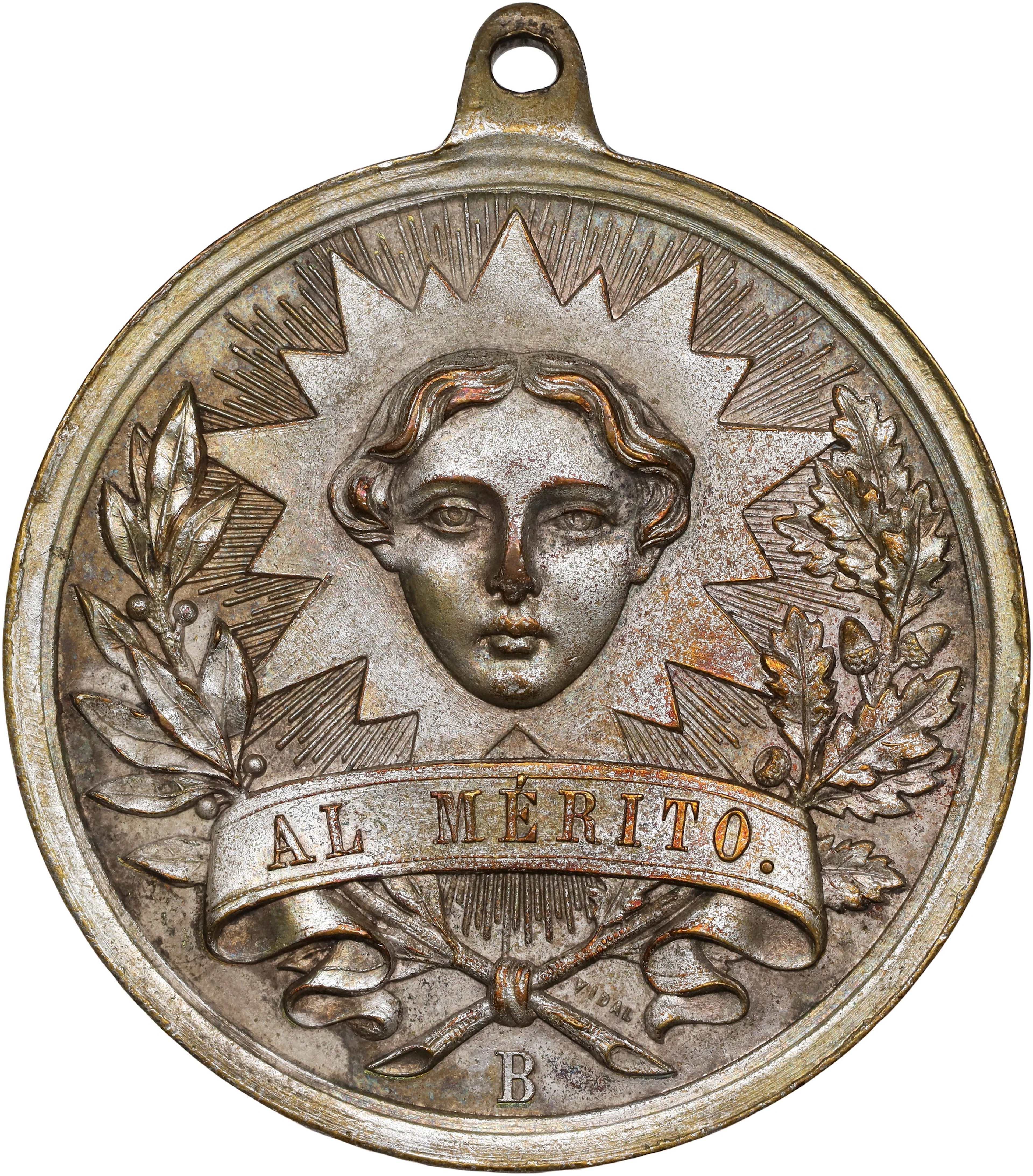 PHILIPPINES. Merit Silvered Brass Medal. ABOUT UNCIRCULATED.