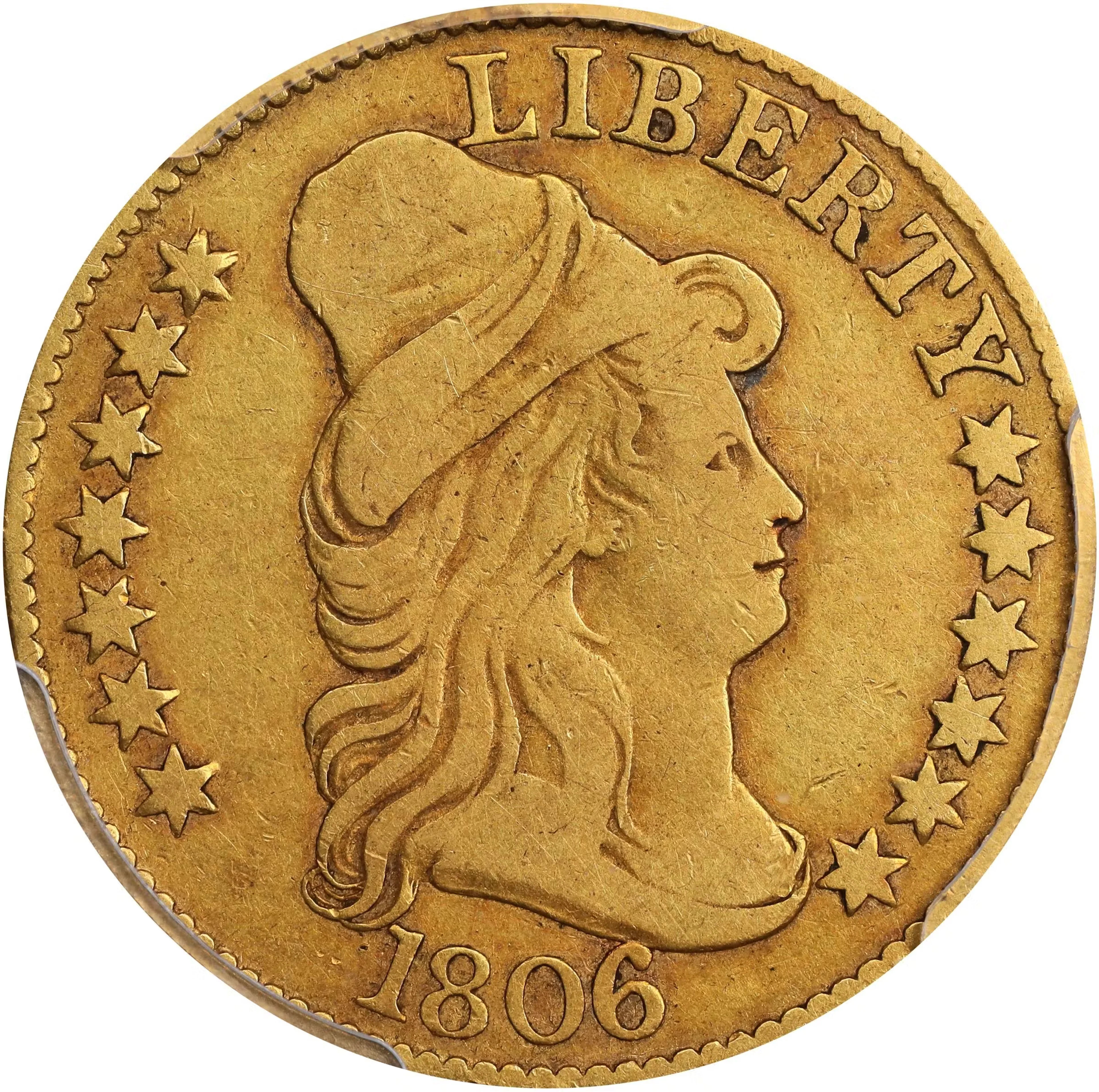 1806 Capped Bust Right Half Eagle. BD-6. Rarity-2. Round-Top 6, Stars