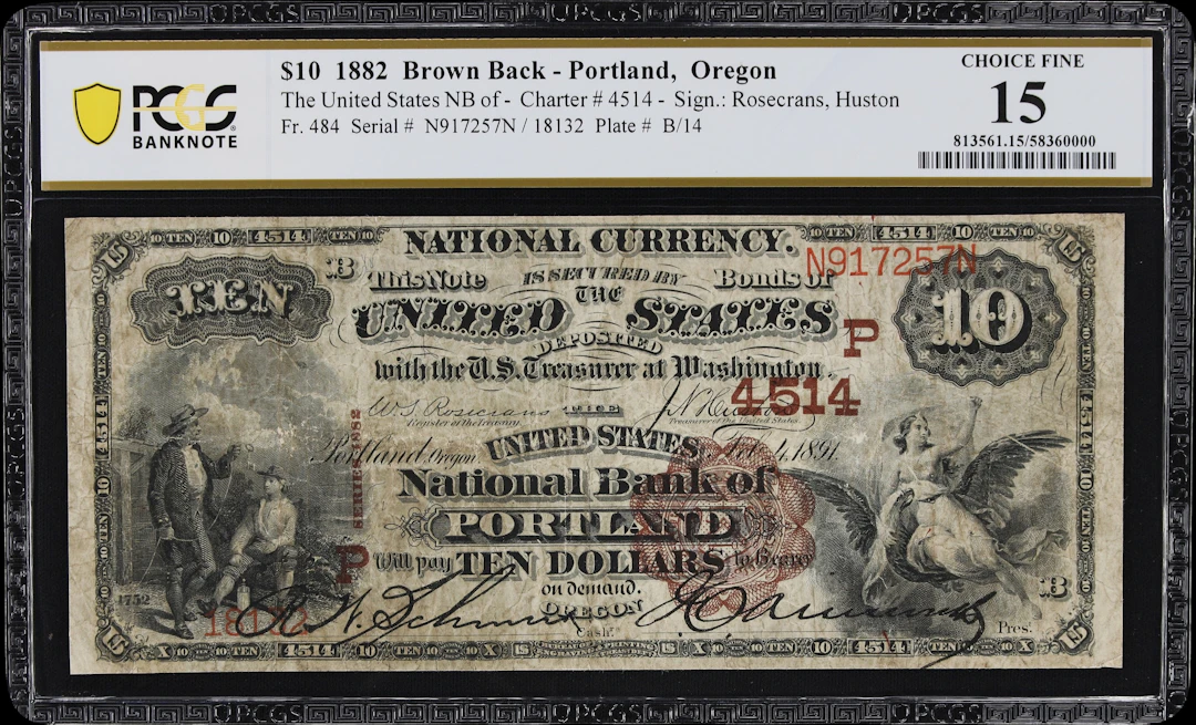 Portland, Oregon. $10 1882 Brown Back. Fr. 484. United States NB.