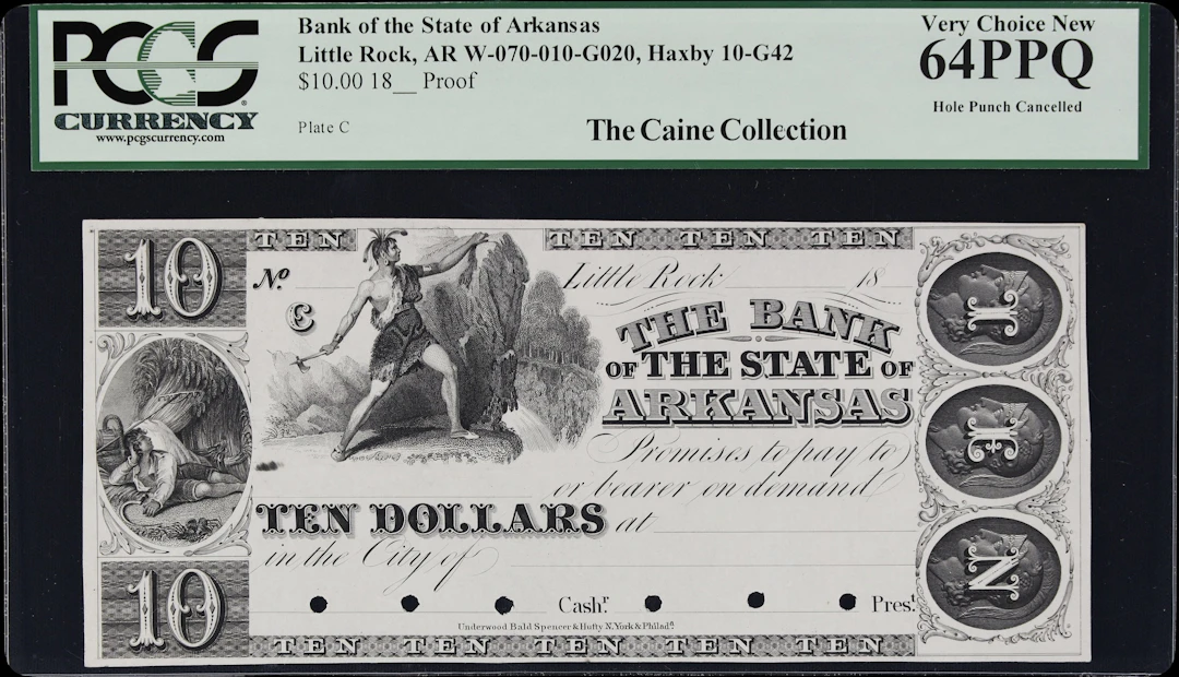 Little Rock, Arkansas. Bank of the State of Arkansas. 18xx $10. PCGS