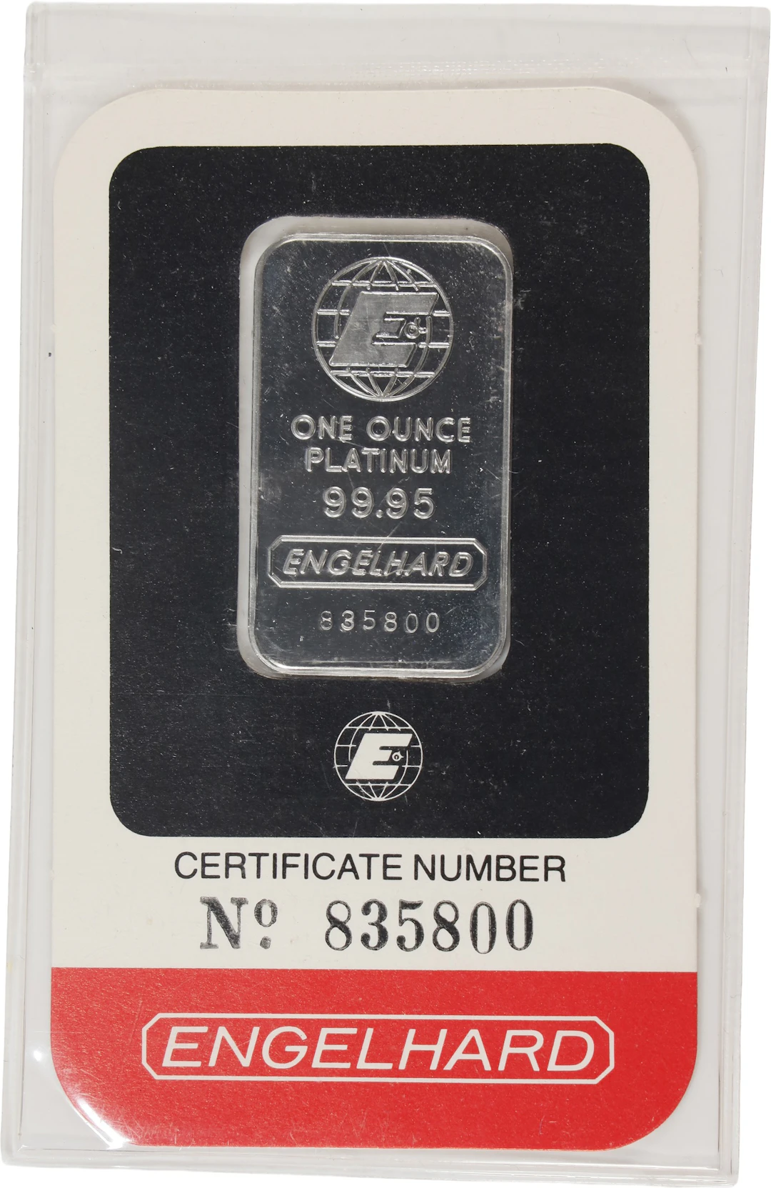 (1 oz, 31.104 g APtW). Engelhard 1 oz Platinum Bar.