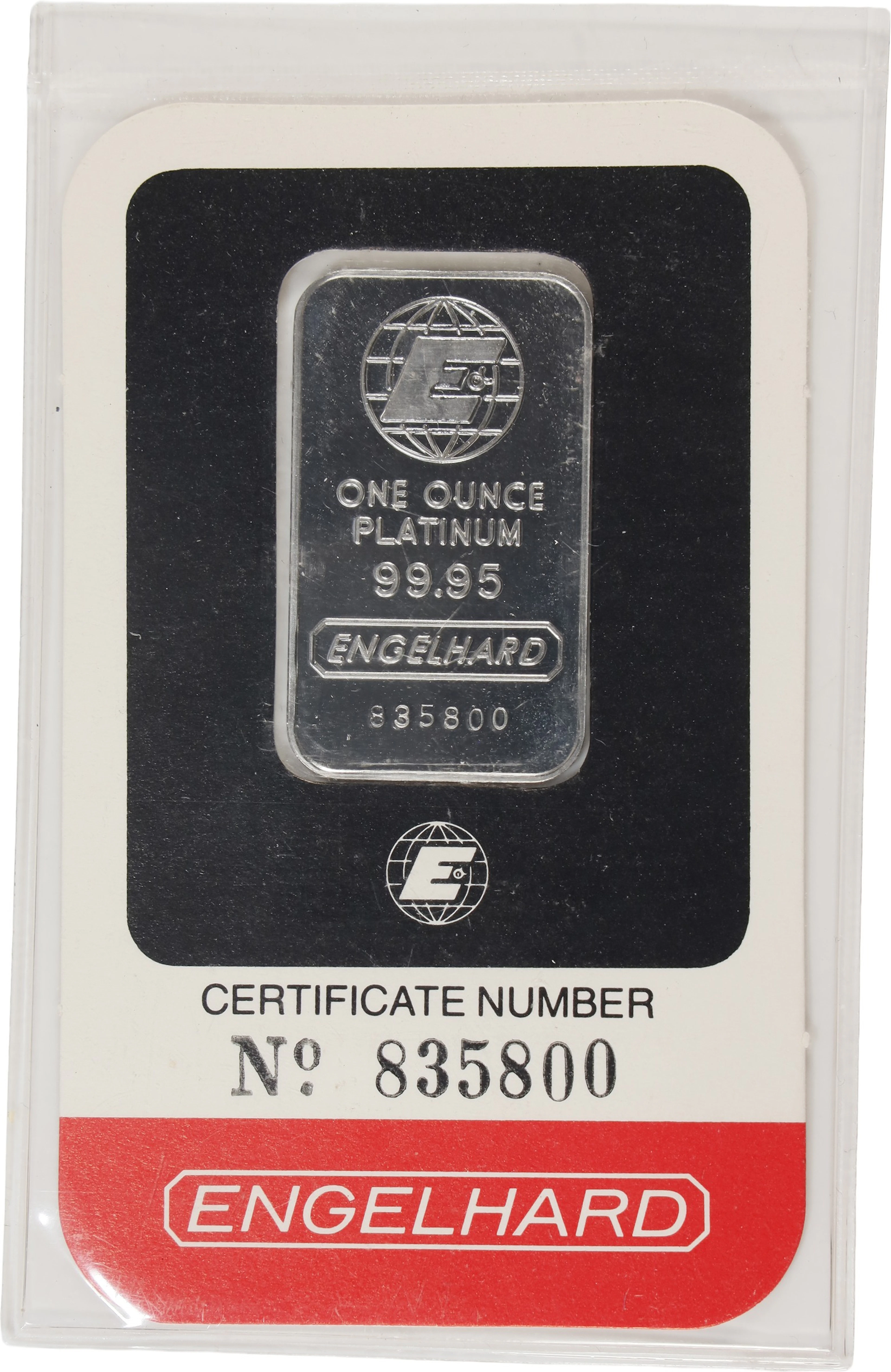 (1 oz, 31.104 g APtW). Engelhard 1 oz Platinum Bar.