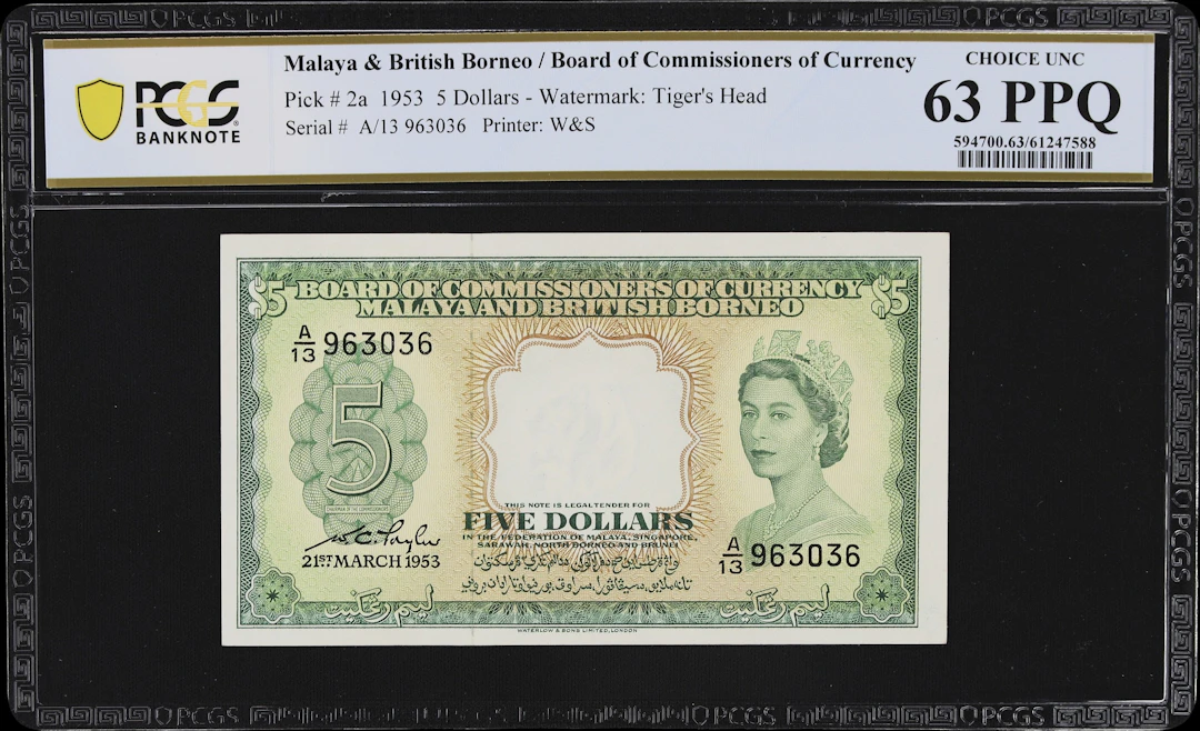 MALAYA AND BRITISH BORNEO. Board of Commissioners of Currency. 5 Dollars