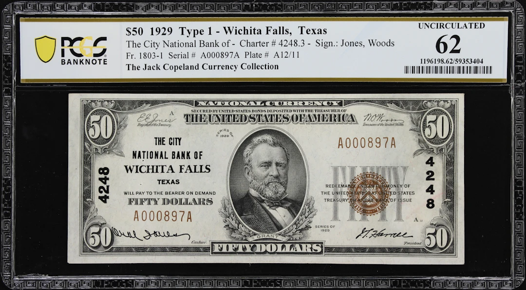 Wichita Falls, Texas. $50 1929 Ty. 1. Fr. 1803-1. City NB. Charter