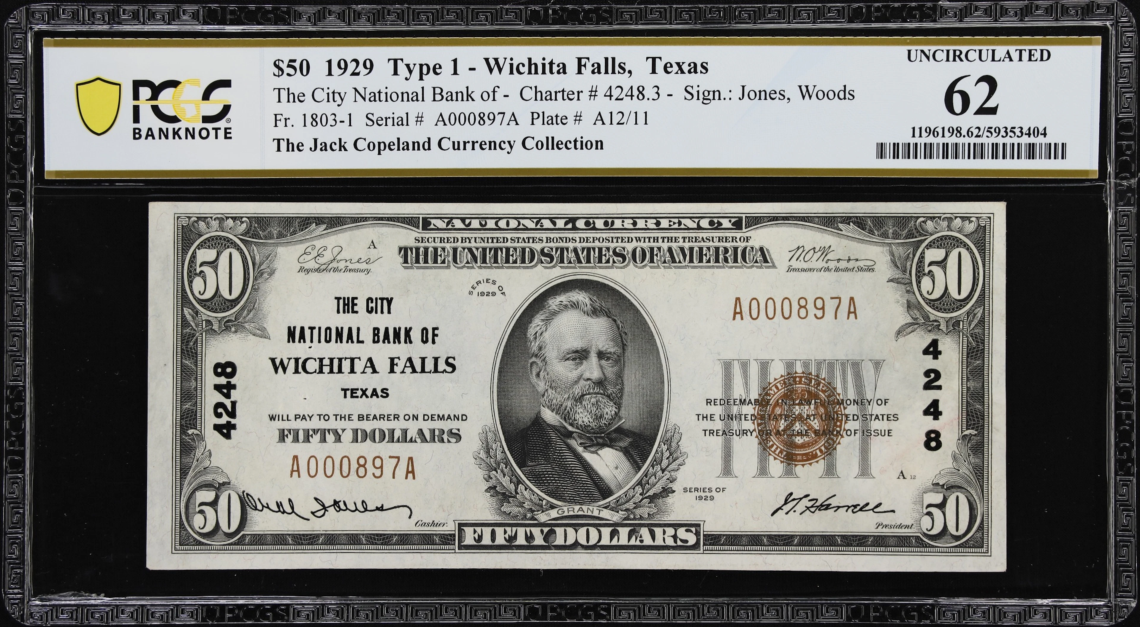 Wichita Falls, Texas. $50 1929 Ty. 1. Fr. 1803-1. City NB. Charter