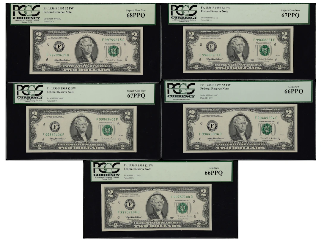 Lot of (5) Fr. 1936-F. 1995 $2 Federal Reserve Notes. Atlanta. PCGS