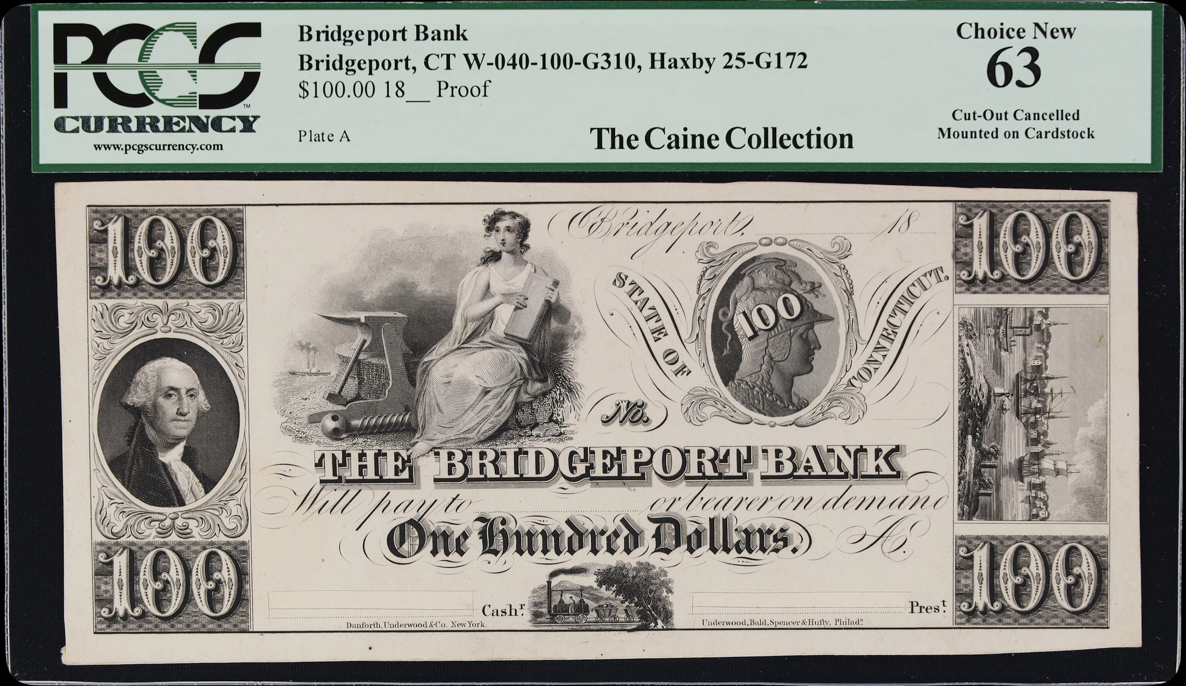 Bridgeport, Connecticut. Bridgeport Bank. 18xx $100. PCGS Currency