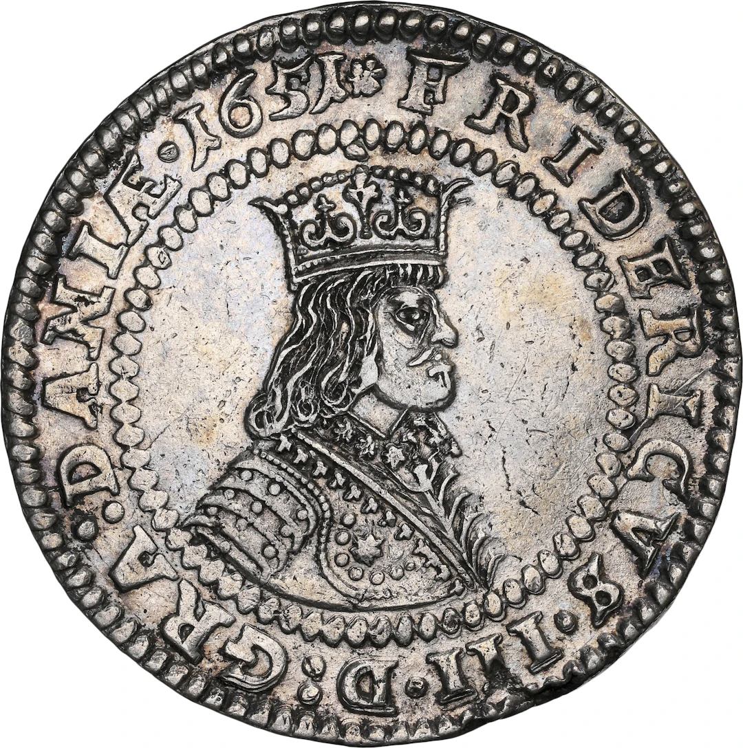 DENMARK. 2 Krone (8 Mark), 1651. Copenhagen Mint. Frederik III. NGC AU-53.