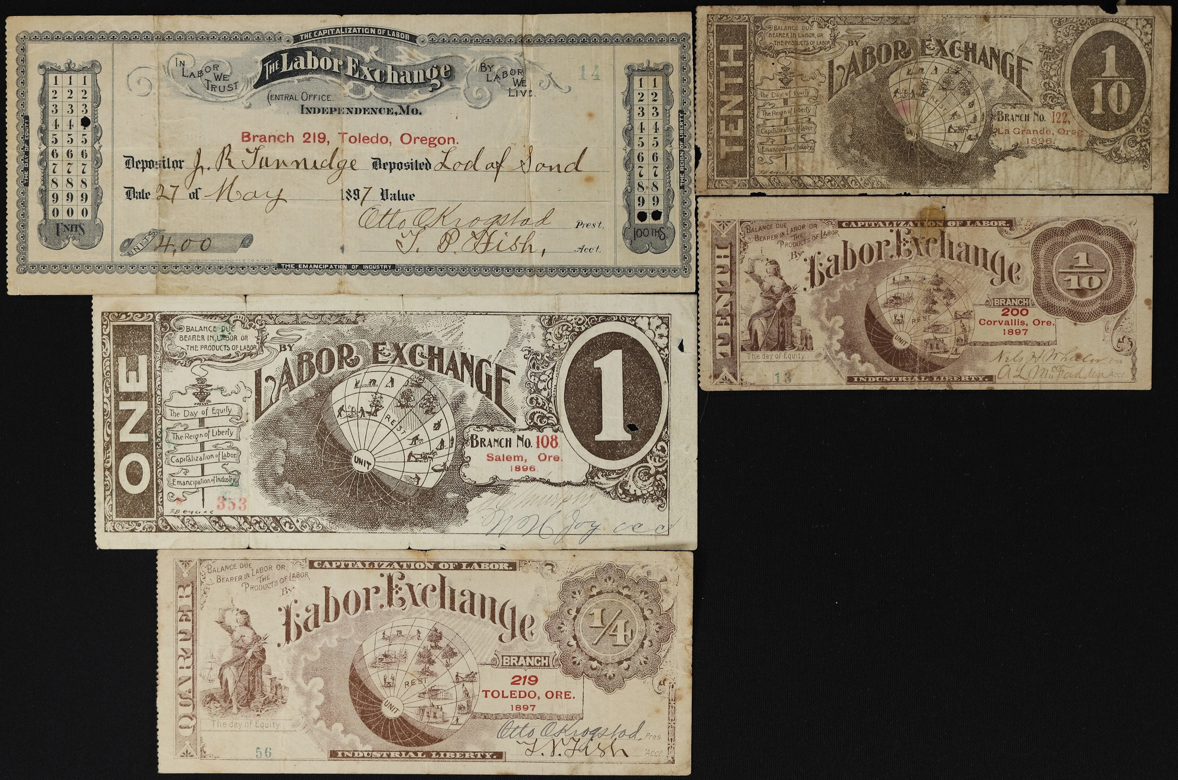 Lot of (5) Corvallis, La Grande, Toledo & Salem, Oregon. Labor Exchange.