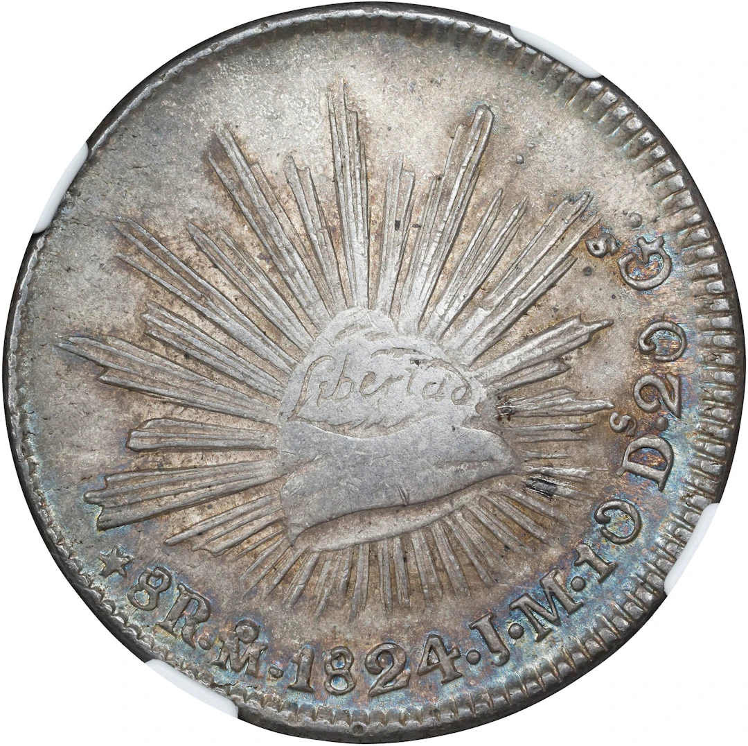 MEXICO. "Hookneck" 8 Reales, 1824-Mo JM. Mexico City Mint. NGC AU