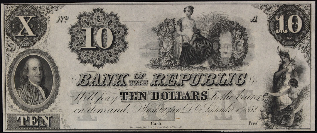 Washington, District of Columbia. Bank of the Republic. 1852 $10.