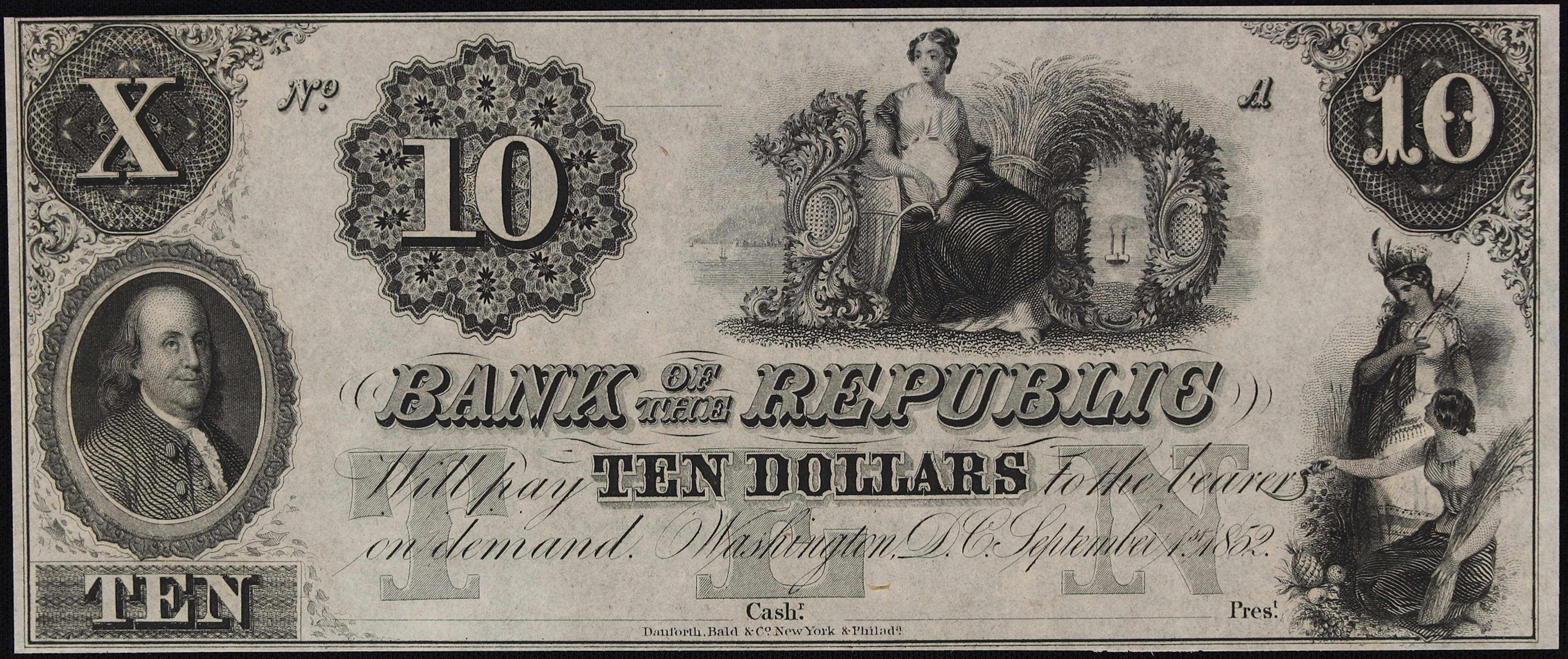 Washington, District of Columbia. Bank of the Republic. 1852 $10.