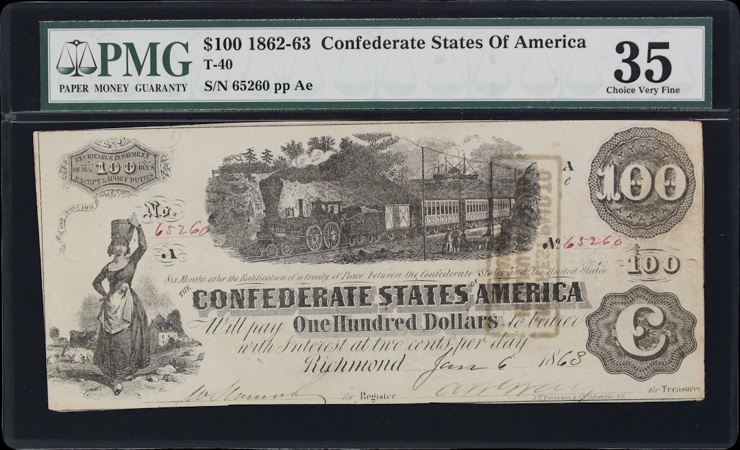 T-40. Confederate Currency. 1863 $100. PMG Choice Very Fine 35.