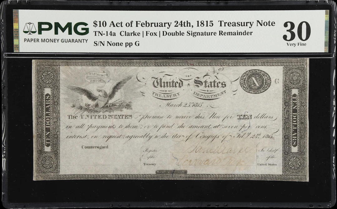 TN-14a. March 25, 1815. Act of February 24, 1815. $10 Double Signature