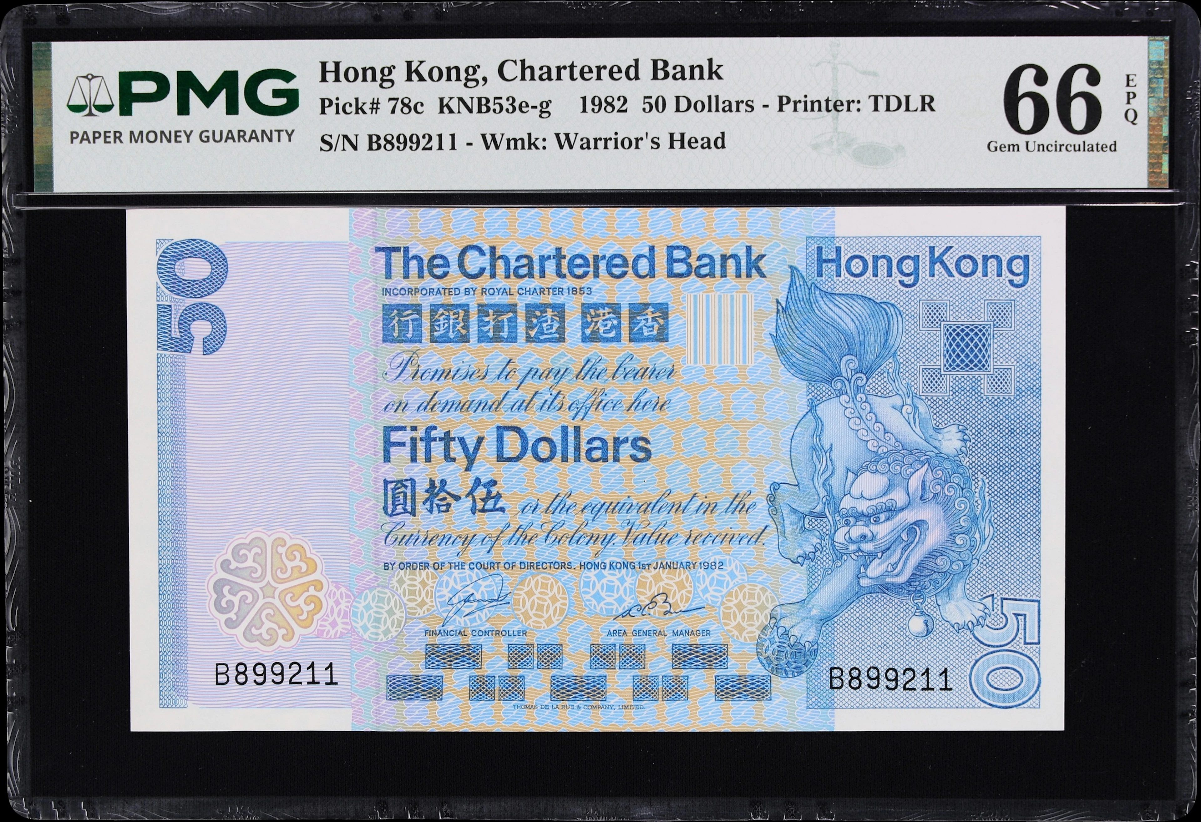 HONG KONG (SAR). Chartered Bank. 50 Dollars, 1.1.1982. P-78c. KNB53e.