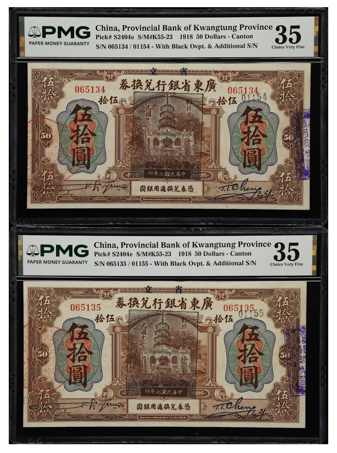 CHINA--PROVINCIAL BANKS. Lot of (2). Provincial Bank of Kwang Tung