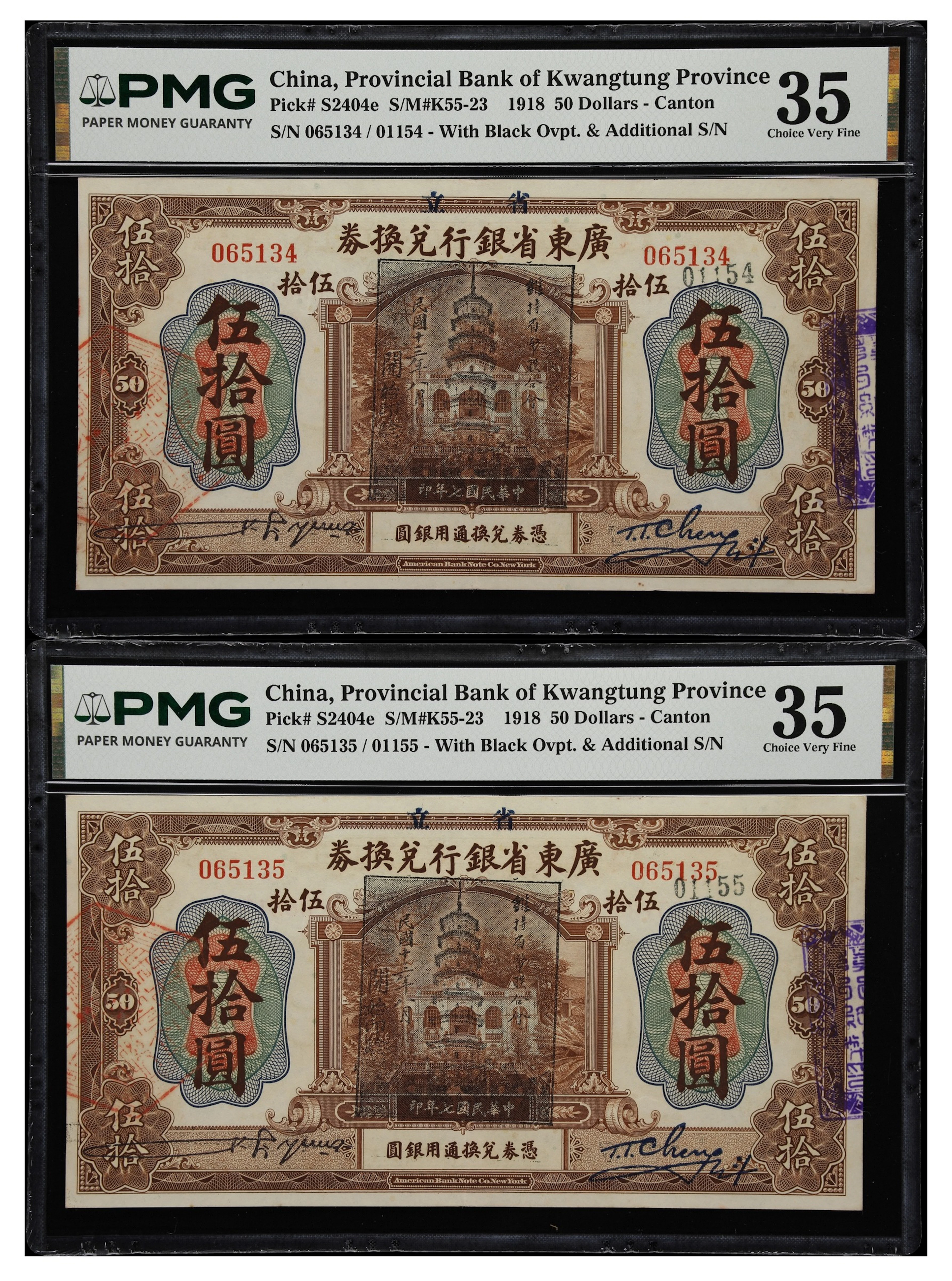 CHINA--PROVINCIAL BANKS. Lot of (2). Provincial Bank of Kwang Tung