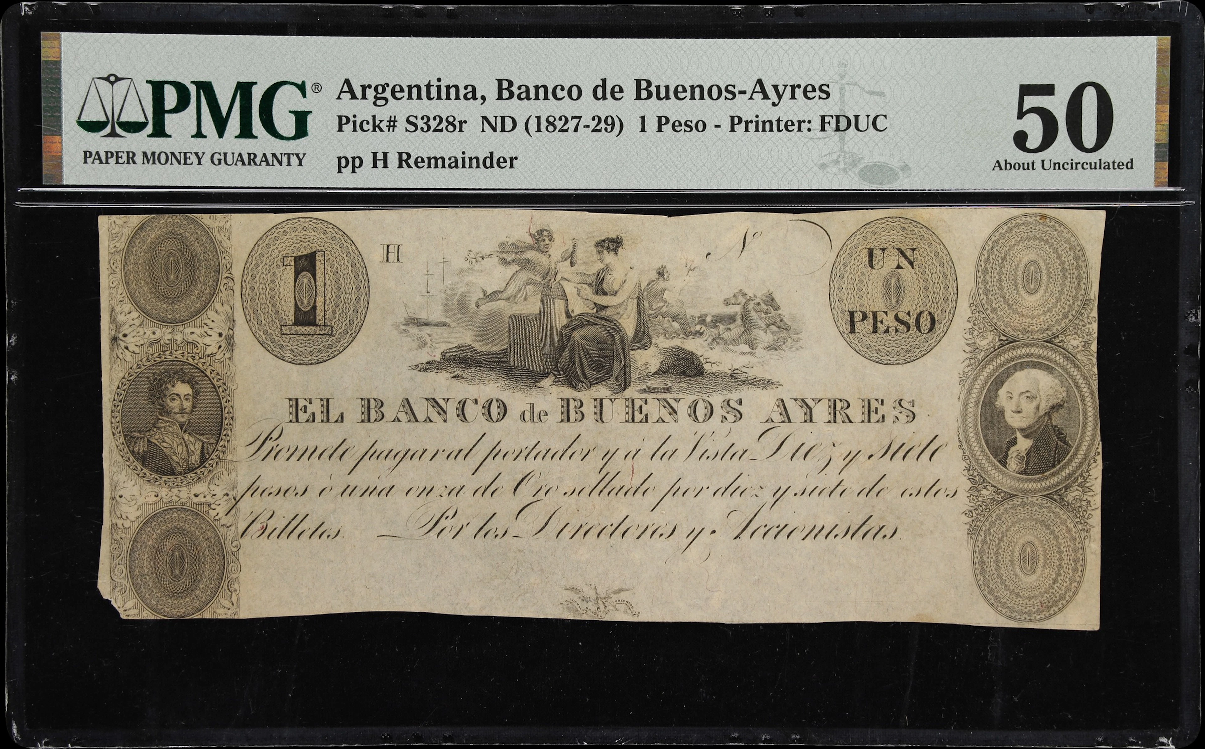 ARGENTINA. Banco de Buenos-Ayres. 1 Peso, ND (1827-29). P-S328r. Remainder.