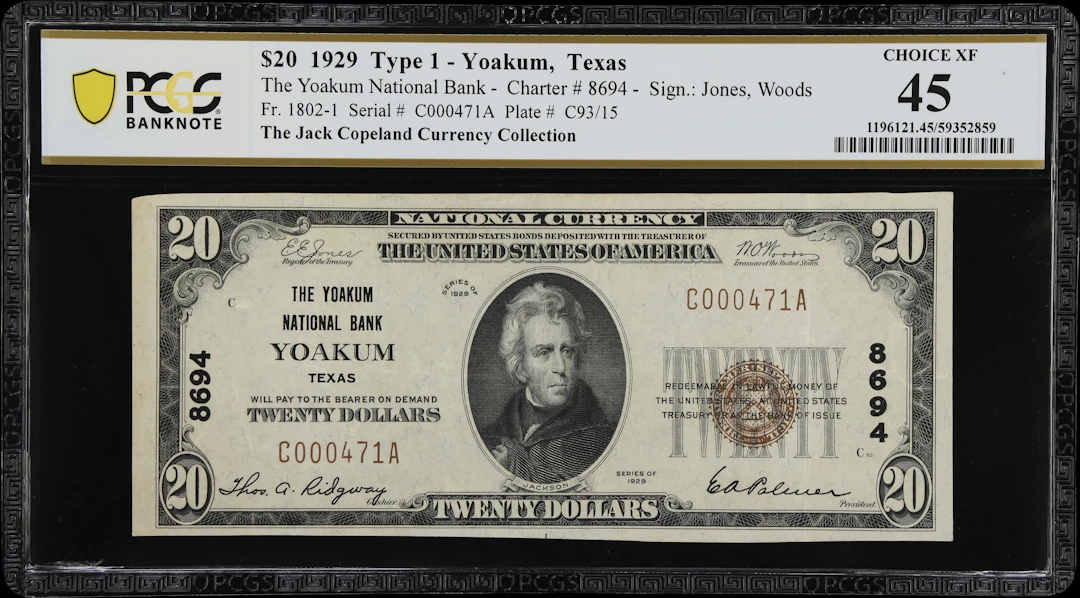 Yoakum, Texas. $20 1929 Ty. 1. Fr. 1802-1. Yoakum NB. Charter #8694.