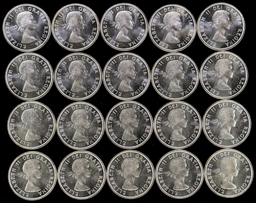 (12 oz, 373.248 g ASW). Canada. Lot of (20) 1963 Silver $1.