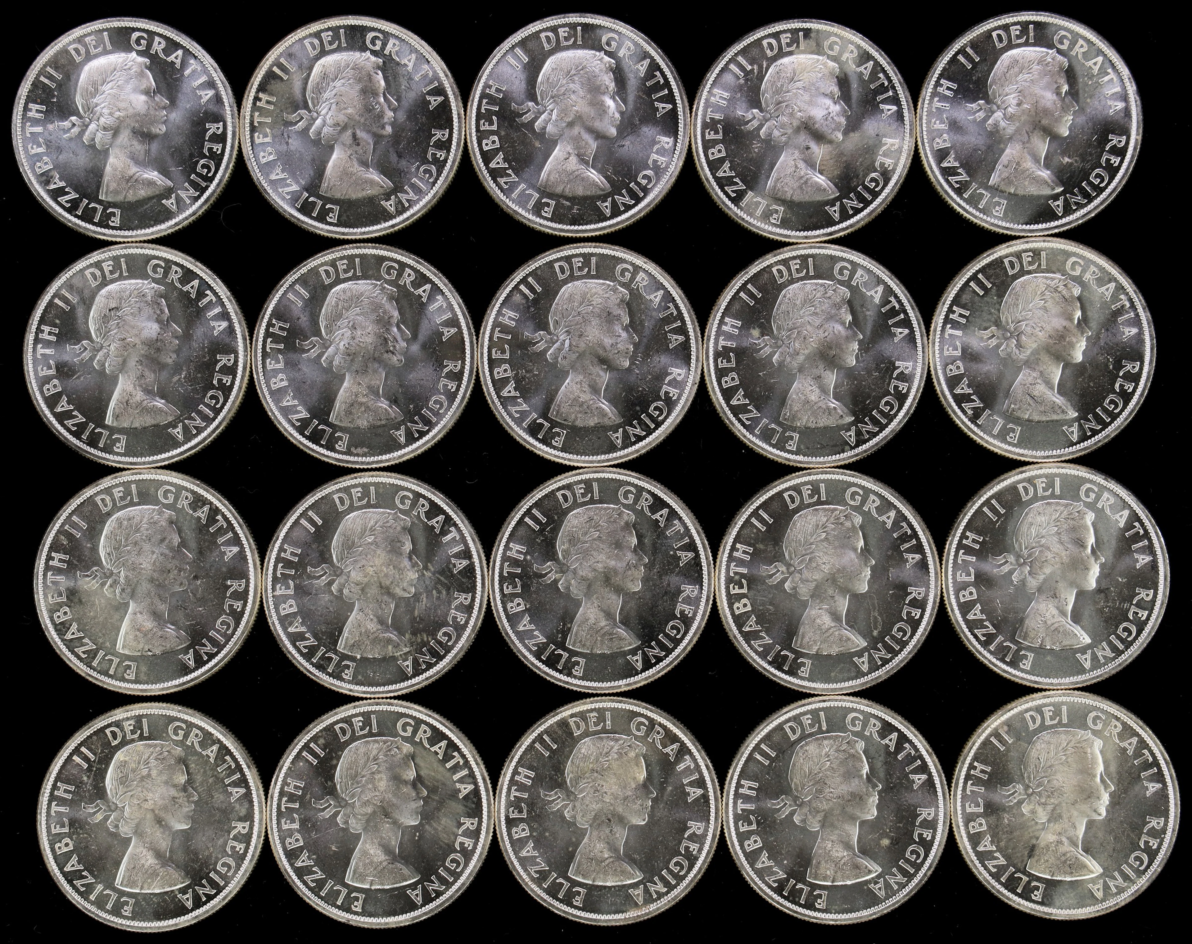 (12 oz, 373.248 g ASW). Canada. Lot of (20) 1963 Silver $1.