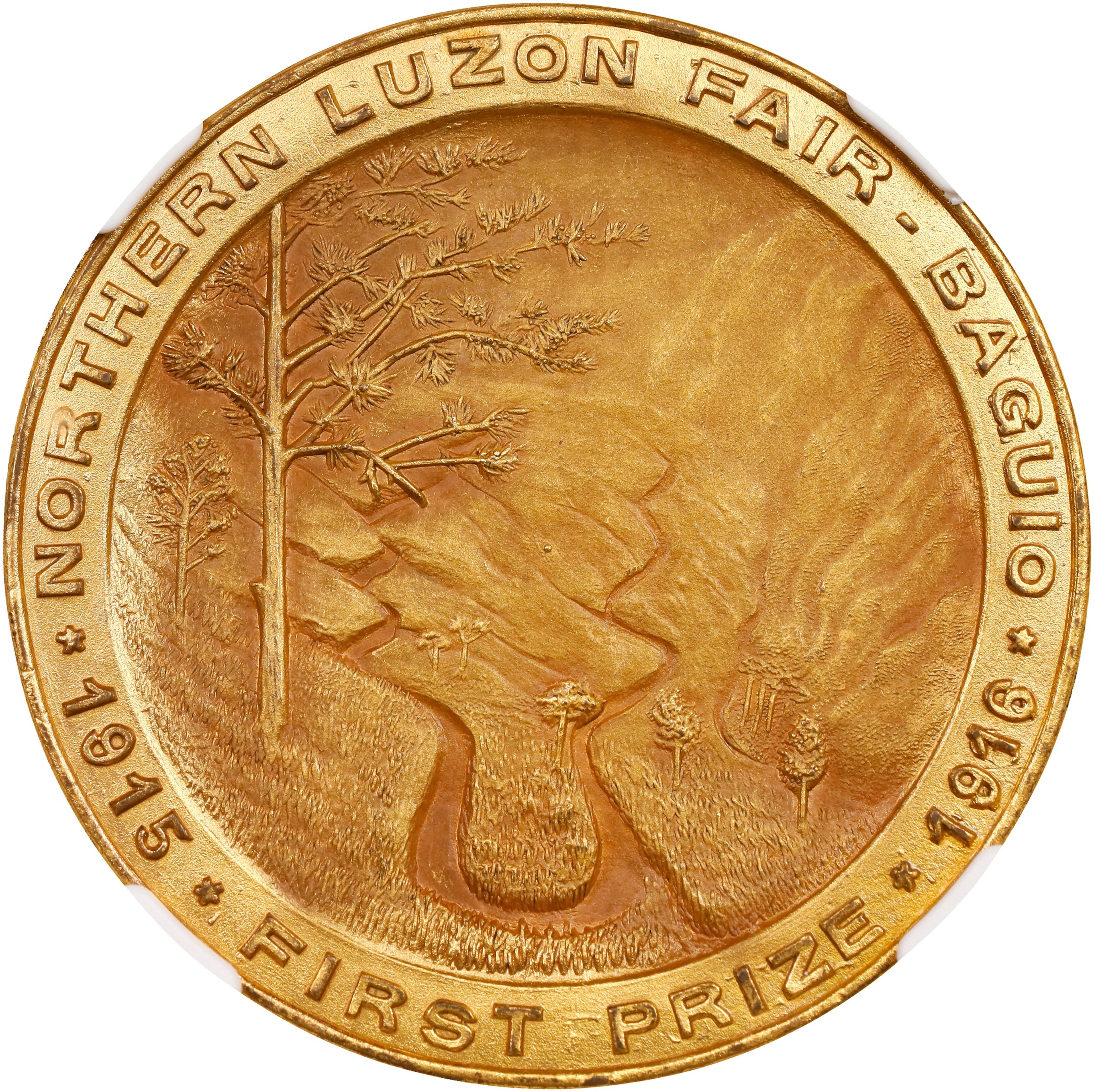 PHILIPPINES. Baguio. Northern Luzon Fair Gilt Brass Medal, 1916. NGC MS-67.