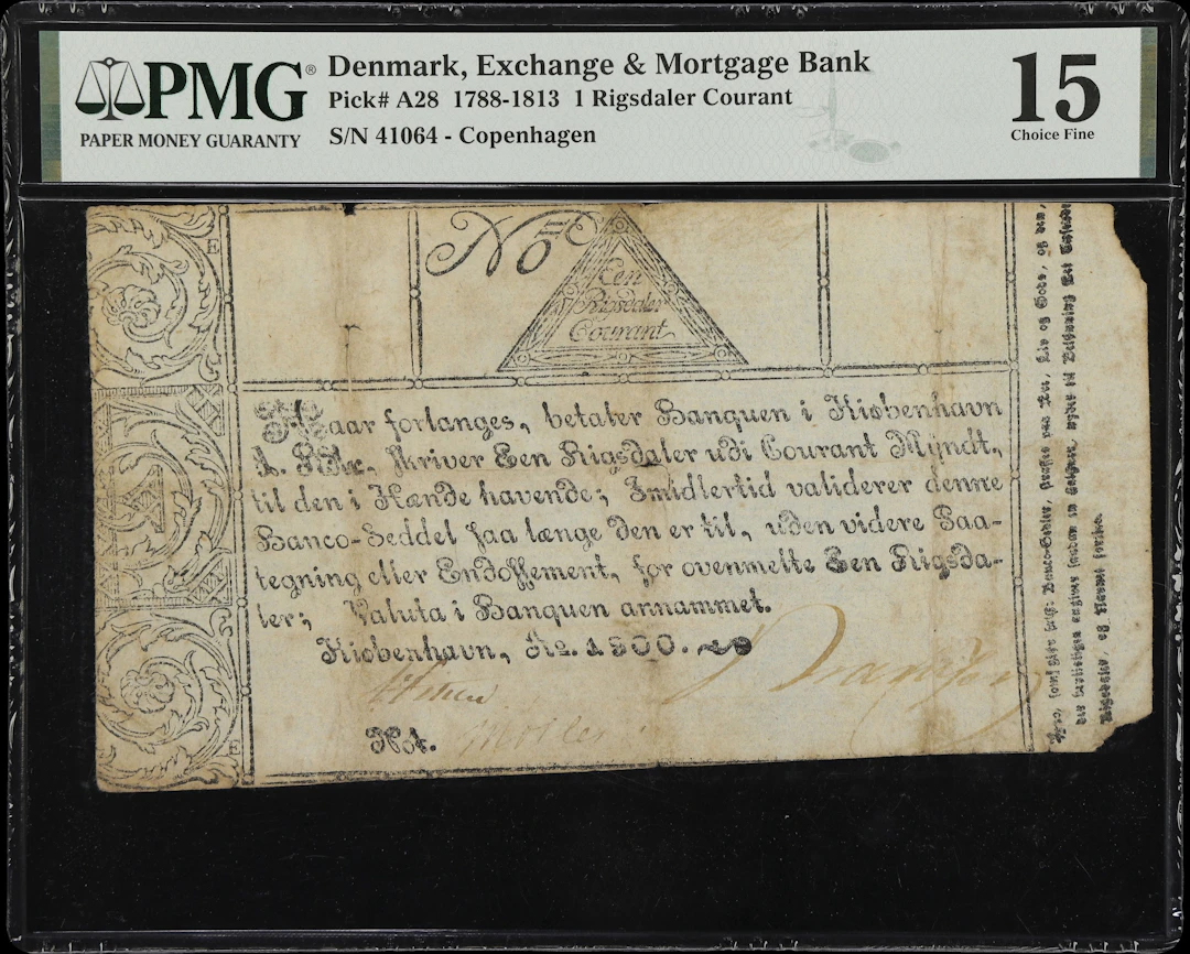 (◊) DENMARK. Exchange & Mortgage Bank. 1 Rigsdaler Courant, 1800.