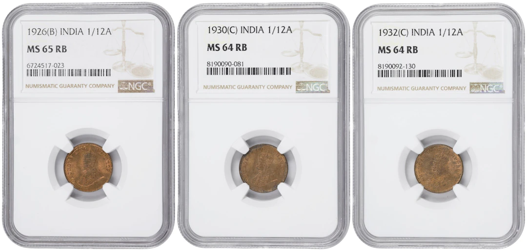 INDIA. Trio of 1/12 Annas (3 Pieces), 1926-32. George V. All NGC Certified.