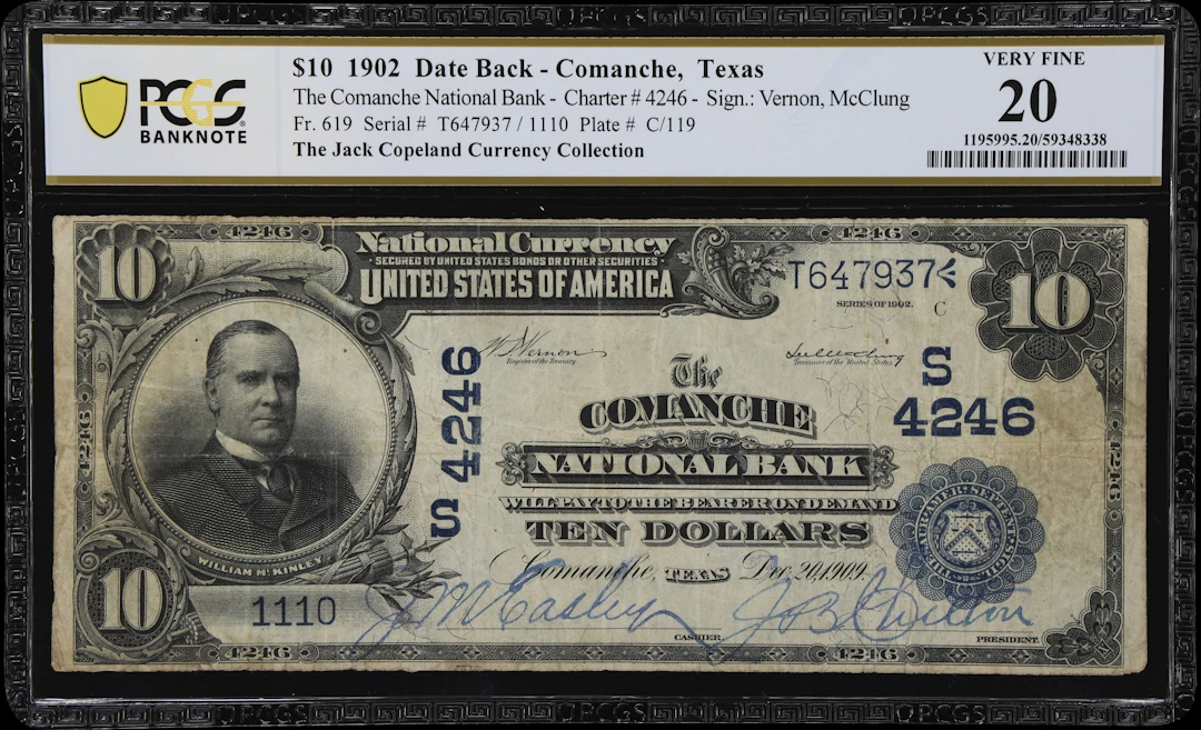 Comanche, Texas. $10 1902 Date Back. Fr. 619. Comanche NB. Charter
