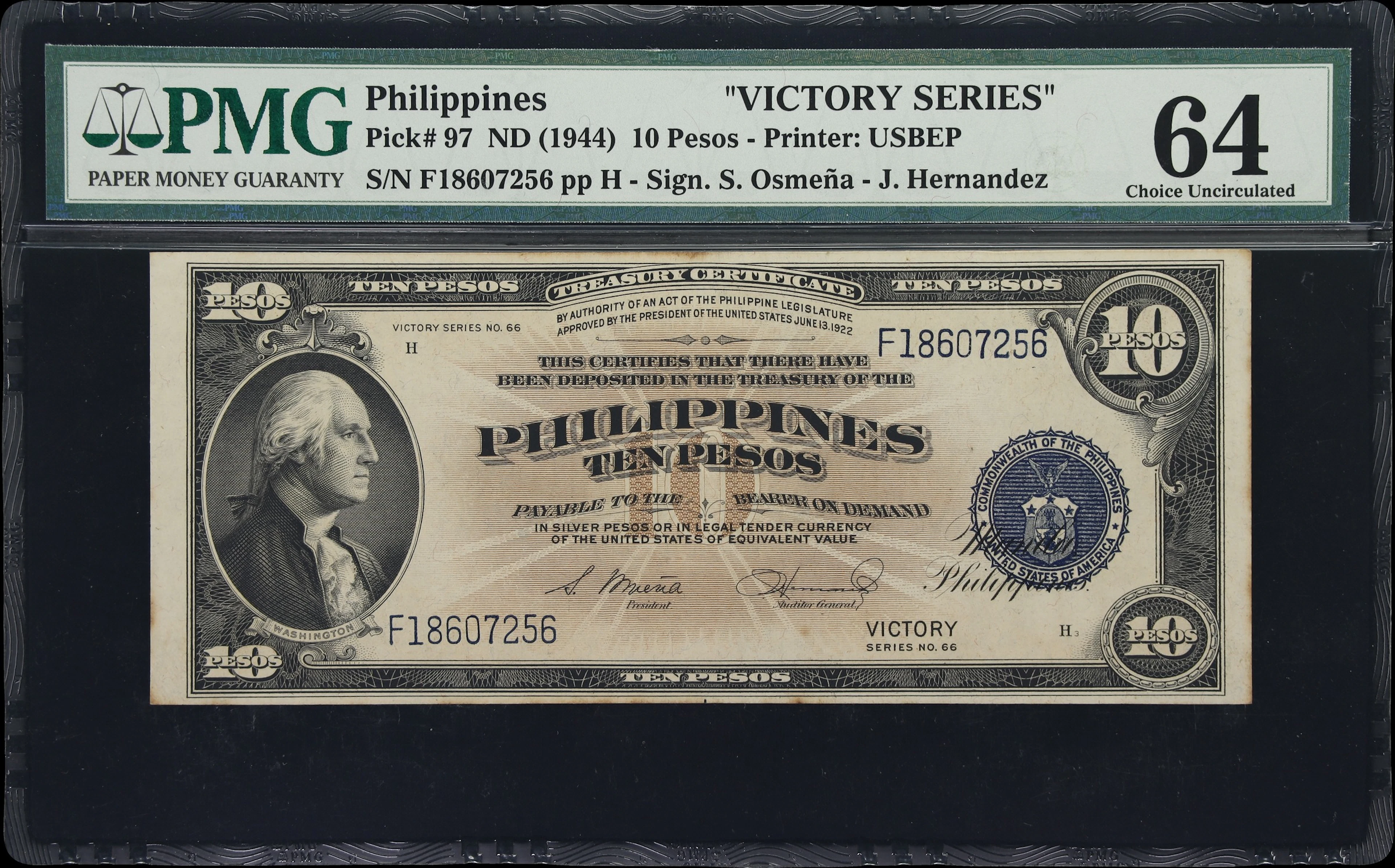 PHILIPPINES. Treasury of the Philippines. 10 Pesos, ND (1944). P-97.