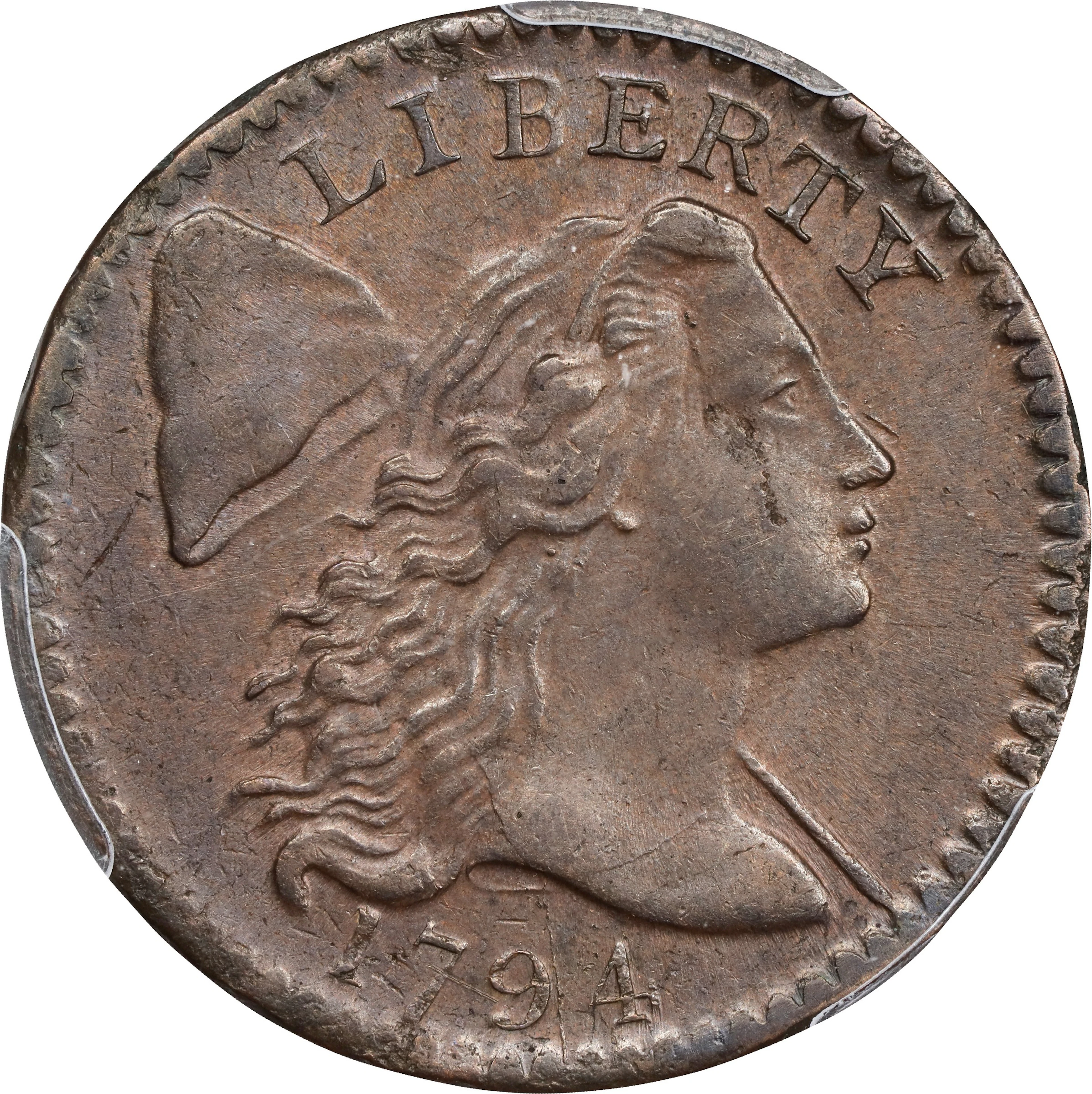 1794 Liberty Cap Cent. S-59, B-57. Rarity-3. Head of 1794. MS-62 BN