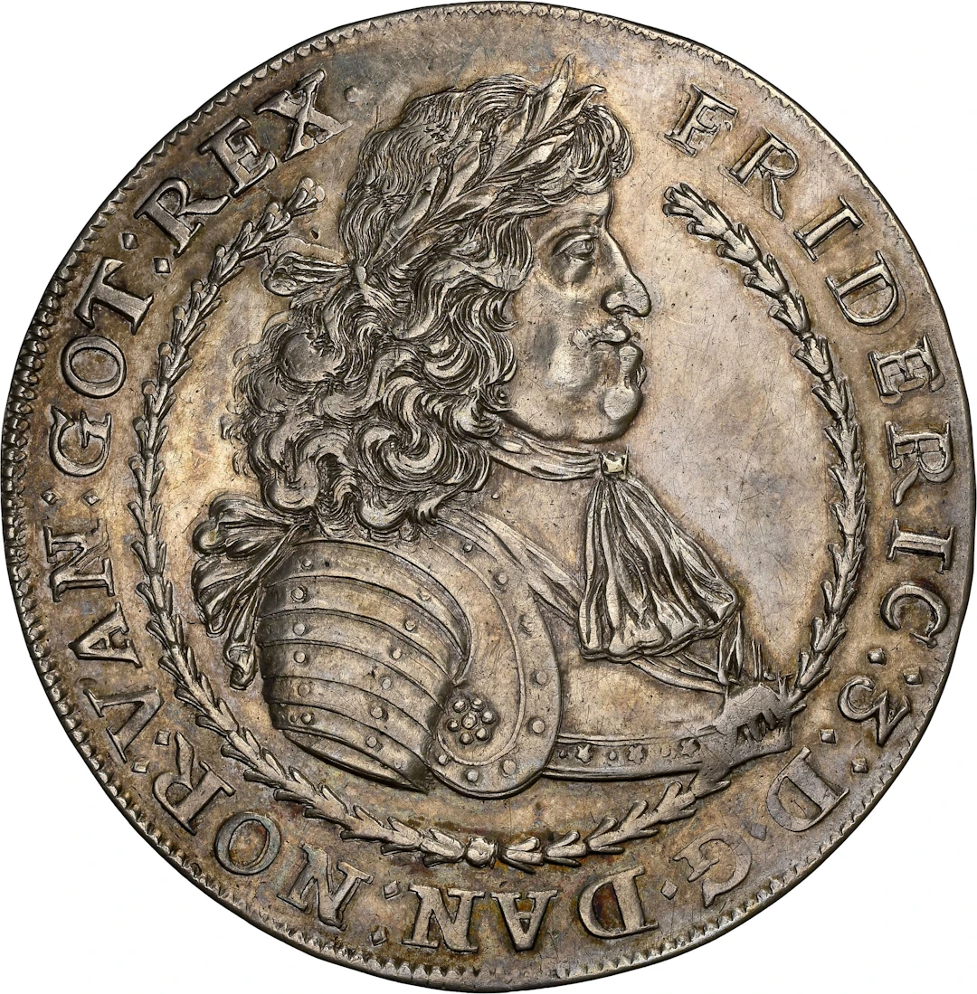 DENMARK. Speciedaler, 1665. Christiania Mint. Frederik III. NGC AU