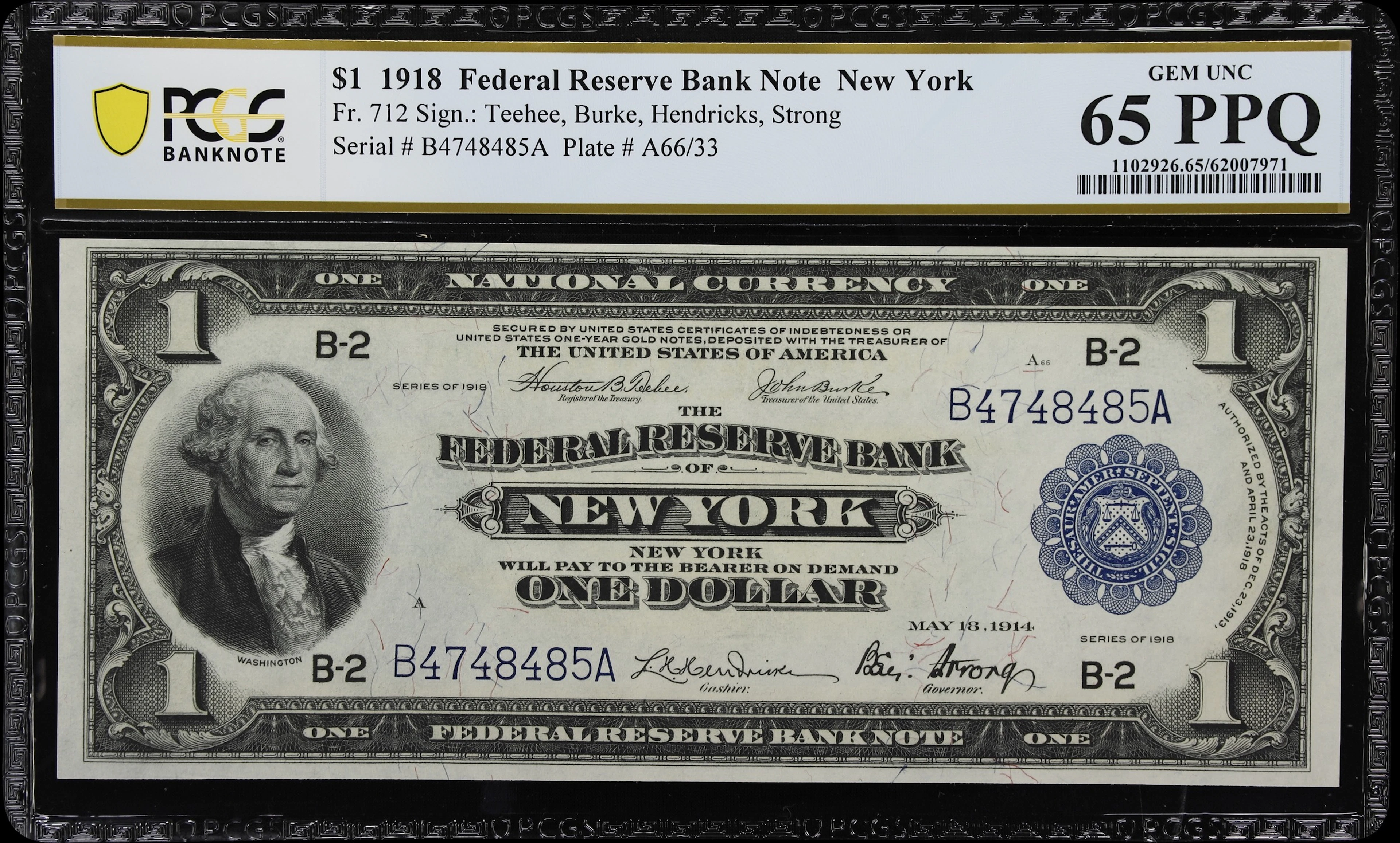 Fr. 712. 1918 $1 Federal Reserve Bank Note. New York. PCGS Banknote