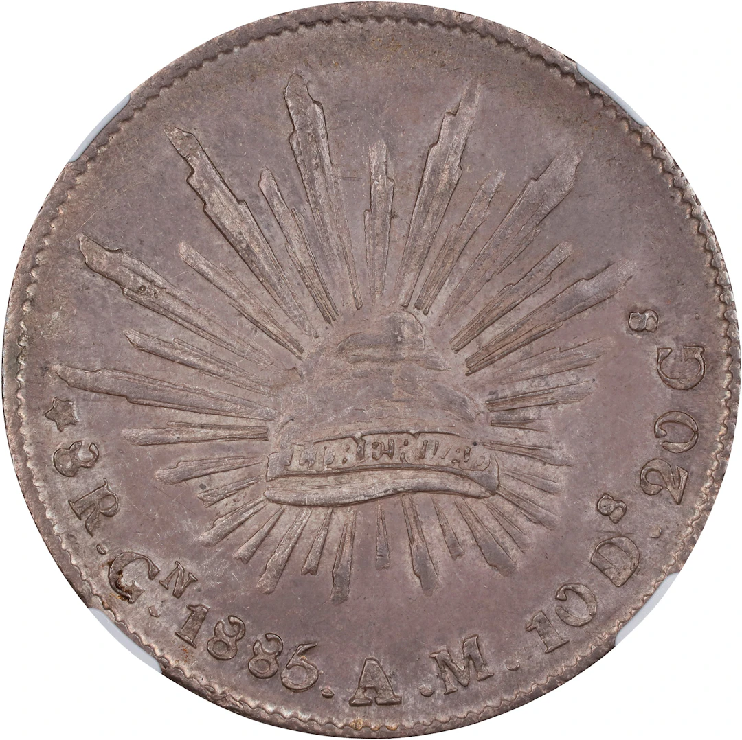 MEXICO. 8 Reales, 1885-"Gn" AM. Culiacan Mint. NGC AU-58.
