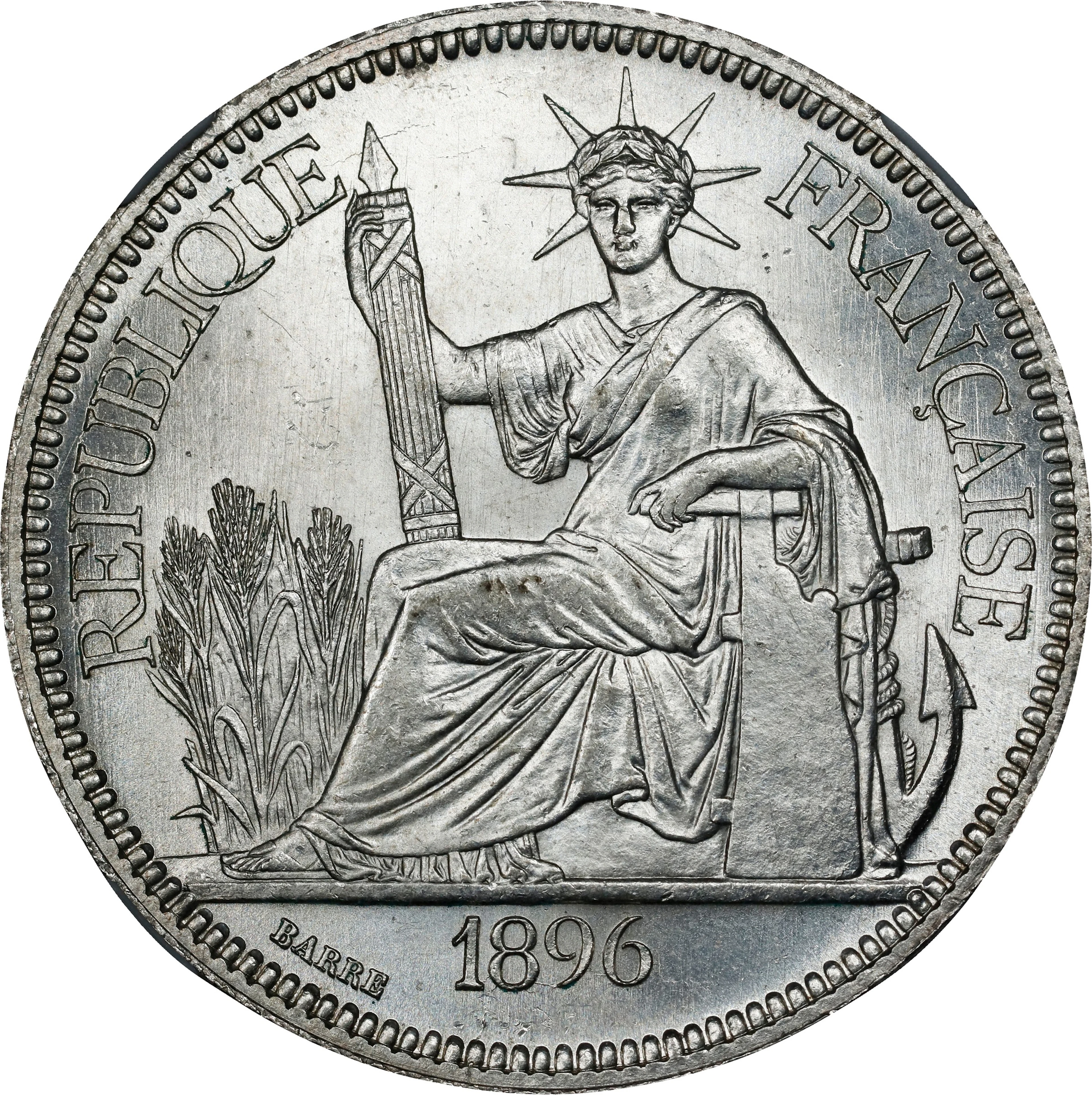 FRENCH INDO-CHINA. Piastre, 1896-A. Paris Mint. NGC MS-64.