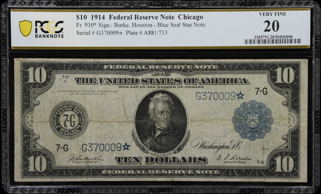 Fr. 930*. 1914 $10 Federal Reserve Star Note. Chicago. PCGS Banknote